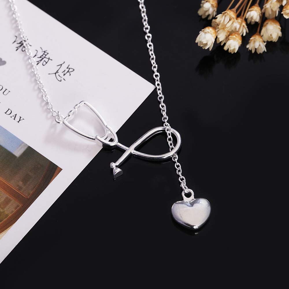 925 Sterling Silver Stethoscope Lariat Necklace with Heart Pendant - Elegant Doctor Nurse Jewelry Gift for Medical Professionals | Perfect for Graduation, Appreciation Gifts & Everyday Wear