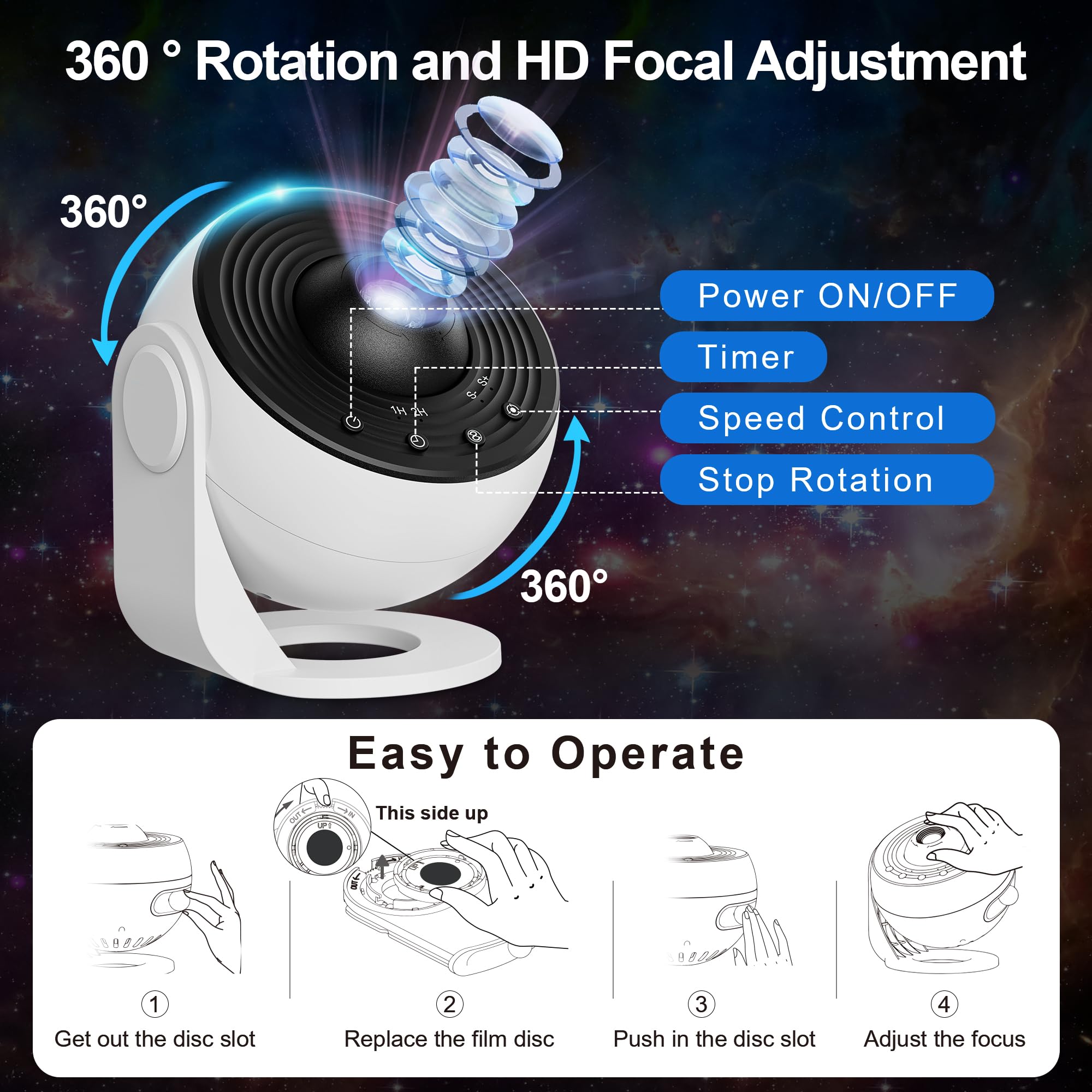 13-in-1 Galaxy Projector Starry Night Light with Nebula Effects & Timer - White LED Space Lamp for Bedroom Decor, Kids Room & Meditation | Perfect for Stargazing, Relaxation & Creating Cosmic Atmosphere