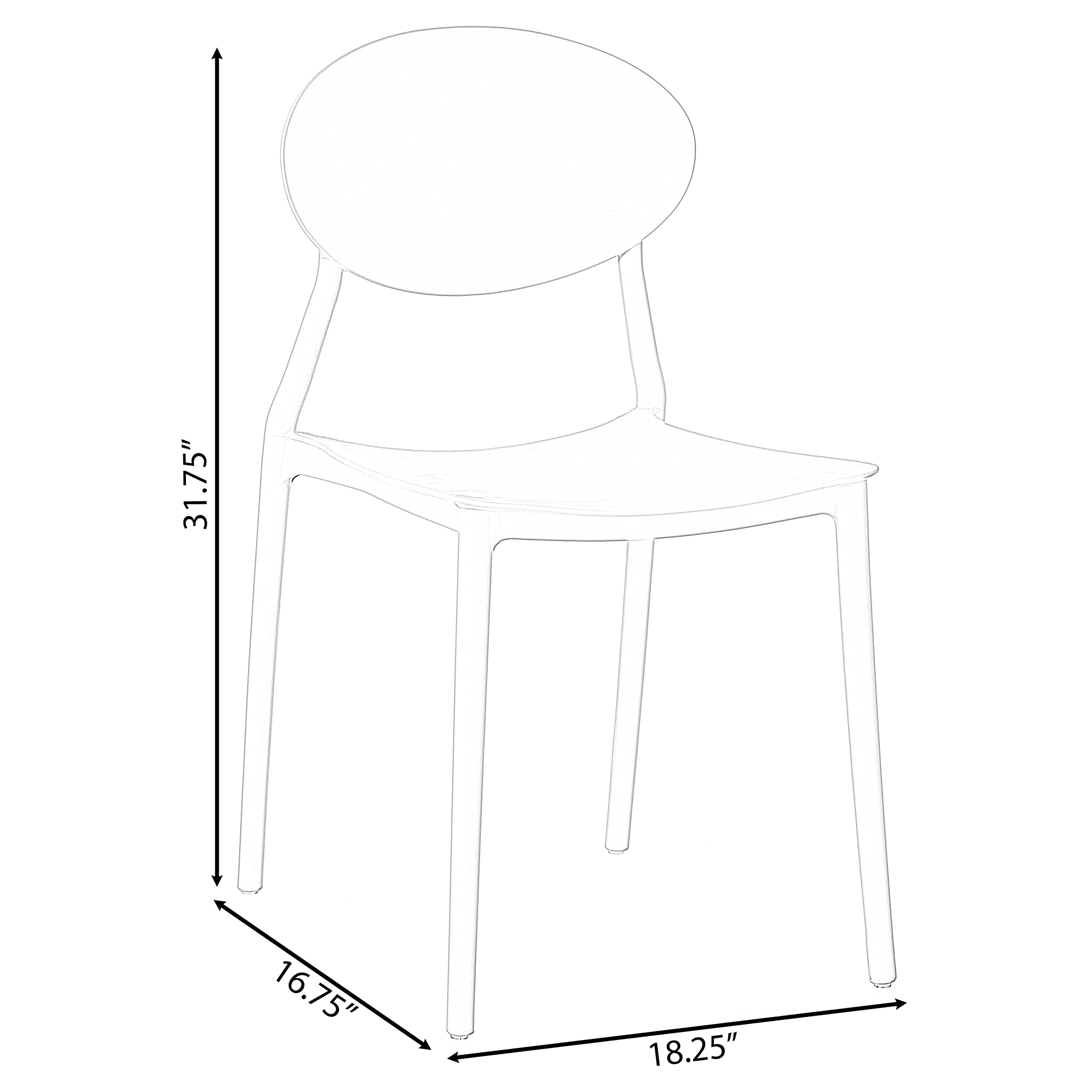 Fabulaxe 4-Piece Red Modern Plastic Outdoor Dining Chairs with Open Oval Back Design - Patio, Garden, Poolside & Backyard Furniture for Comfortable Outdoor Dining & Relaxing