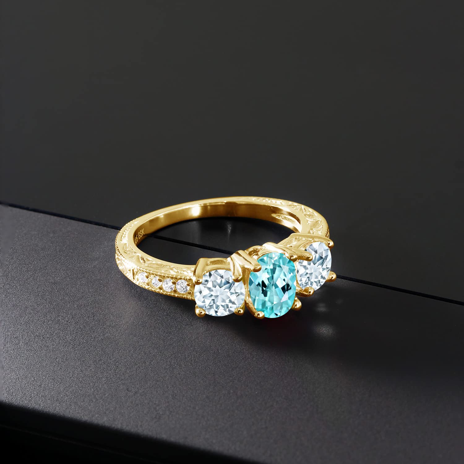 1.94 Ct Oval Blue Apatite & Sky Blue Aquamarine 18K Gold Plated Moissanite Ring for Women - Elegant Gemstone Jewelry for Engagement, Wedding & Special Occasions