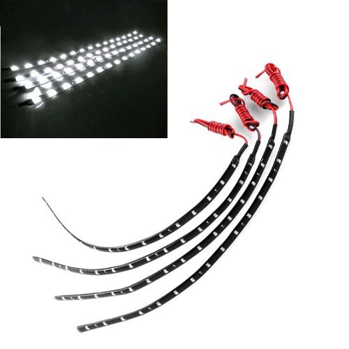 30cm LED Car Flexible Waterproof Light Strip - 4 Pack White LED Strip Lights for Car Interior, Underbody, Dashboard, Truck, SUV, RV, Boat Decoration & Custom Lighting