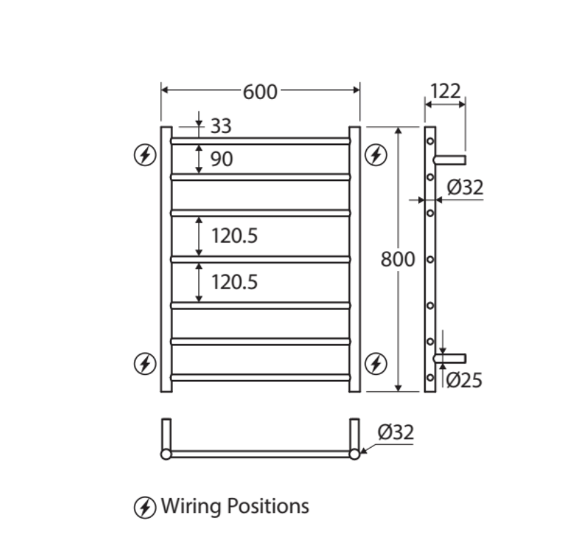 Fienza 8276080 Isabella Heated Towel Rail - 600 x 800mm Chrome Bathroom Towel Warmer for Spa, Luxury Hotels & Modern Homes
