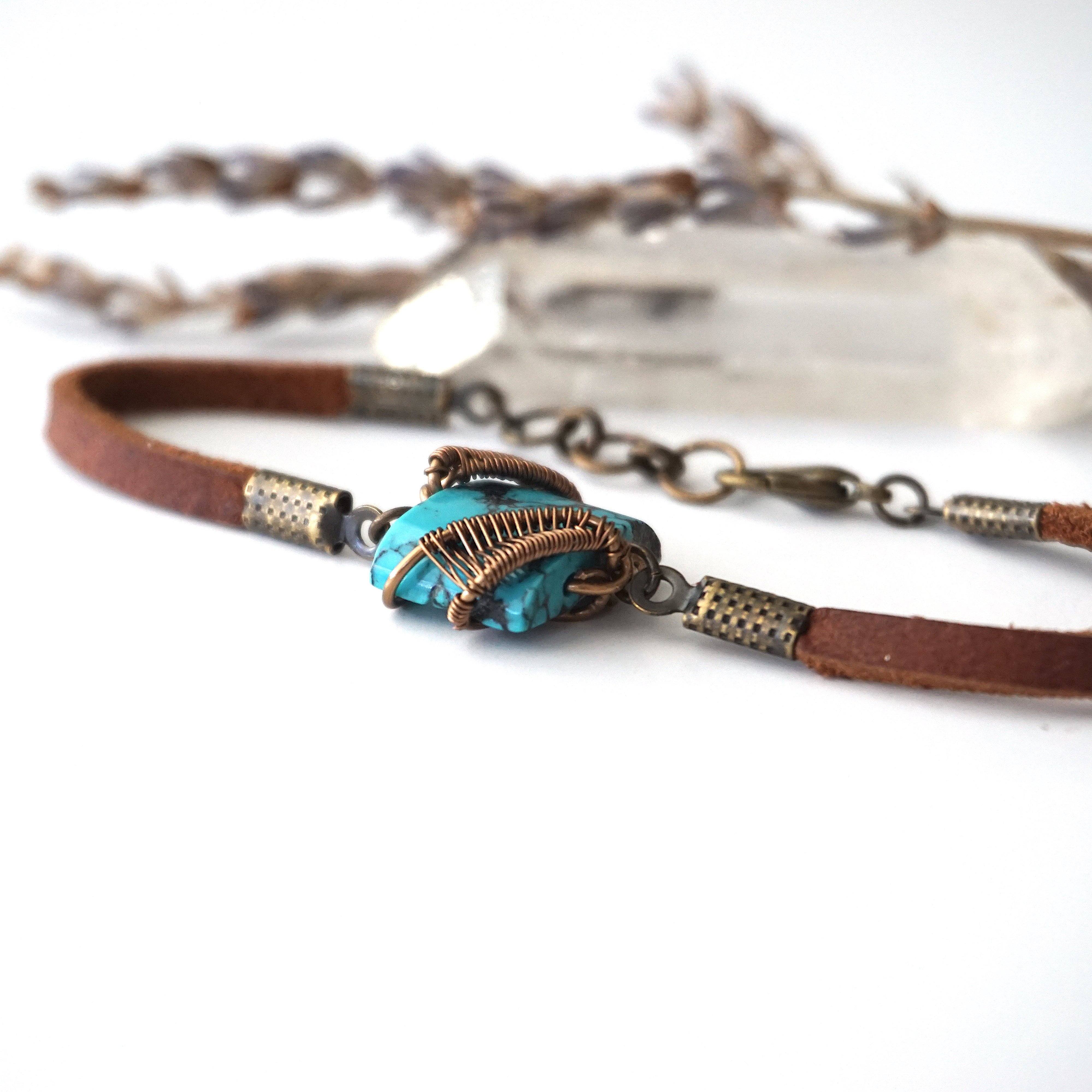 Turquoise Leather Bracelet - Adjustable Handmade Beaded Bracelet for Women - Black or Brown Leather - Boho Jewelry for Everyday Wear & Gift Giving