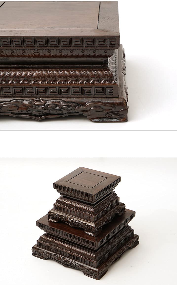 Hand-Carved Ebony Buddha Statue on Wooden Base - Elegant Home Decor & Display Stand for Meditation & Spiritual Spaces