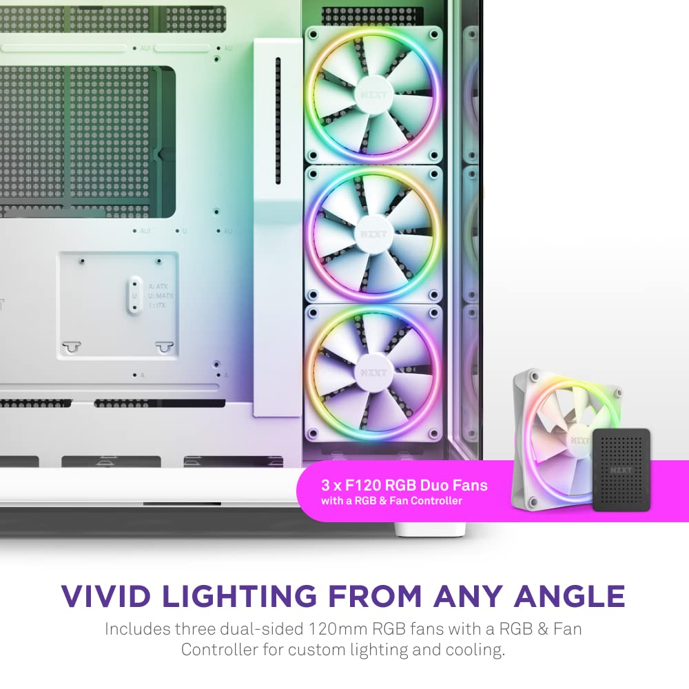 NZXT H9 Elite White ATX Mid-Tower PC Gaming Case - 3 x 120mm RGB Fans, Tempered Glass Panels, 360mm Radiator Support - Perfect for Gaming Setups & Custom Water Cooling Builds