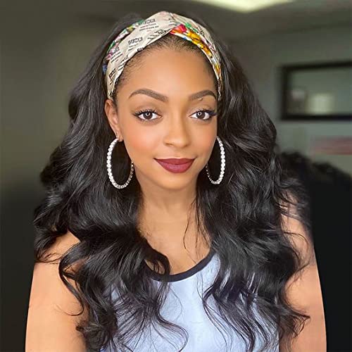 ALIMICE 12A Brazilian Human Hair Headband Wig for Black Women - 220% Density Body Wave Headband Wig (28 Inch, Natural Black) - Perfect for Daily Wear, Parties, and Special Occasions