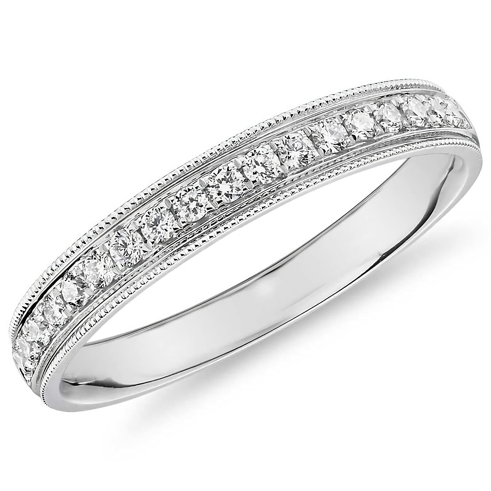 Vintage Moissanite Wedding Bands for Women - 0.1 ct Platinum Plated Silver Rings with Free Engraving | Elegant Bridal Jewelry for Engagement, Anniversary & Special Occasions