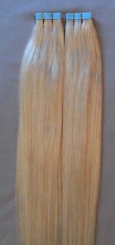 20 Inch Tape in Hair Extensions 100g 40pcs - Real Human Remy Hair, Silky Straight #24 Light Golden Blonde - Glue in Extensions for Volume & Length - Perfect for Weddings, Parties & Daily Styling