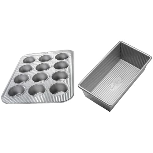 USA Pan Bakeware 12-Well Muffin Pan & 1-Pound Standard Bread Loaf Pan - Aluminized Steel with Nonstick Coating | Perfect for Baking Cupcakes, Muffins, and Homemade Bread