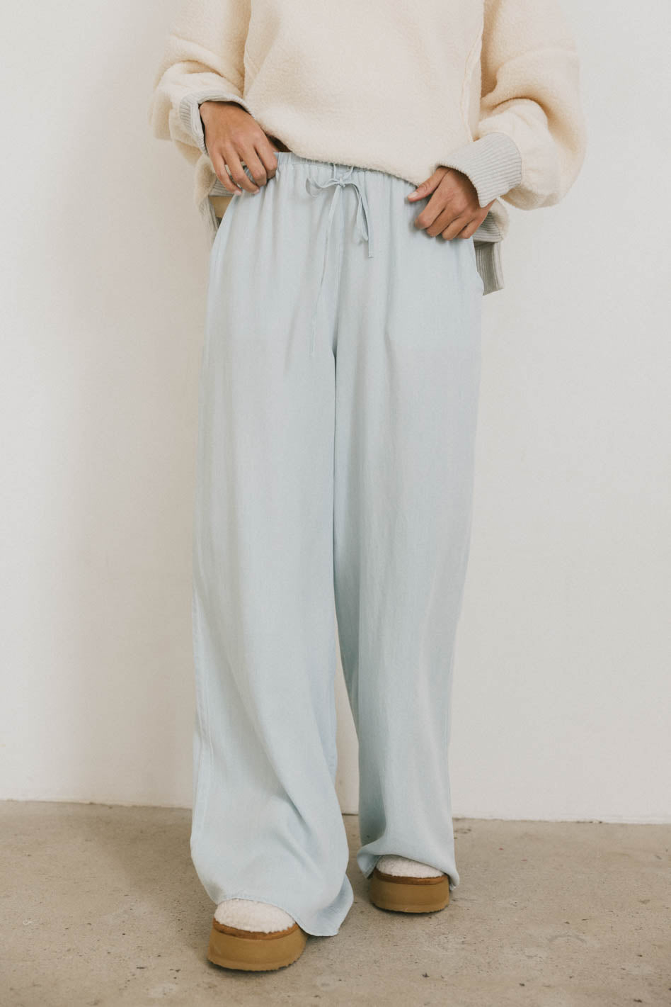 Luisa Women's High Waisted Wide Leg Pants - Soft Stretch Blue Trousers for Work, Office & Casual Wear | Comfortable Flowy Lounge Pants for Everyday Outfits