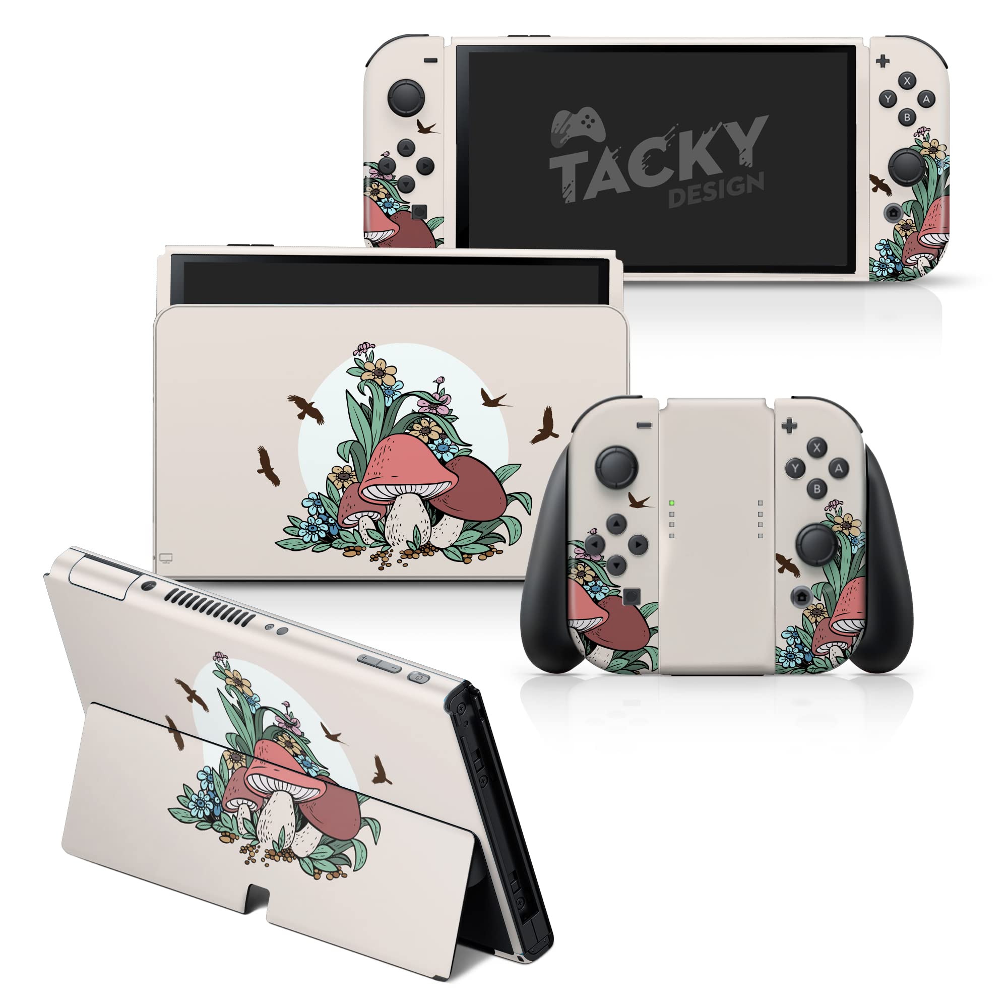 Kawaii Beige Mushroom Skin Wrap Cover for Nintendo Switch OLED - Premium 3M Vinyl Full Decal Sticker | Perfect for Gaming, Customization & Protection