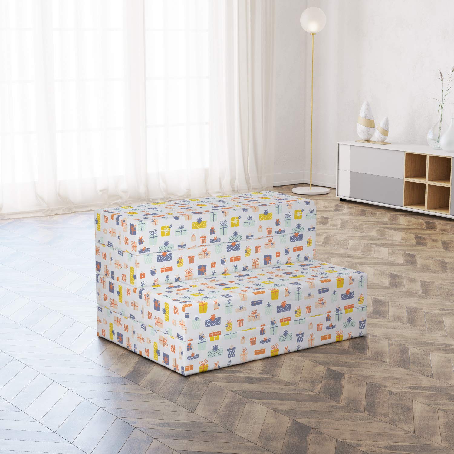 Ambesonne Happy Birthday Foldable Mattress - 74.8 x 35.4 Inch Colorful Gift Box for Christmas & Special Occasions - Perfect for Parties, Sleepovers & Guest Bedding