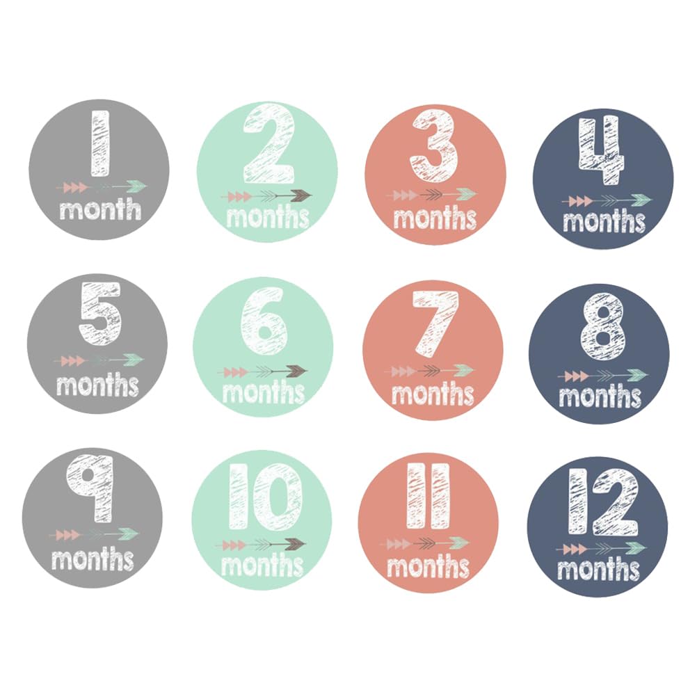 NUOBESTY 12-Piece Baby Monthly Milestone Stickers Set for Boys & Girls - Perfect for 1-12 Month Photo Shoots, Baby Showers & First Birthday Decorations