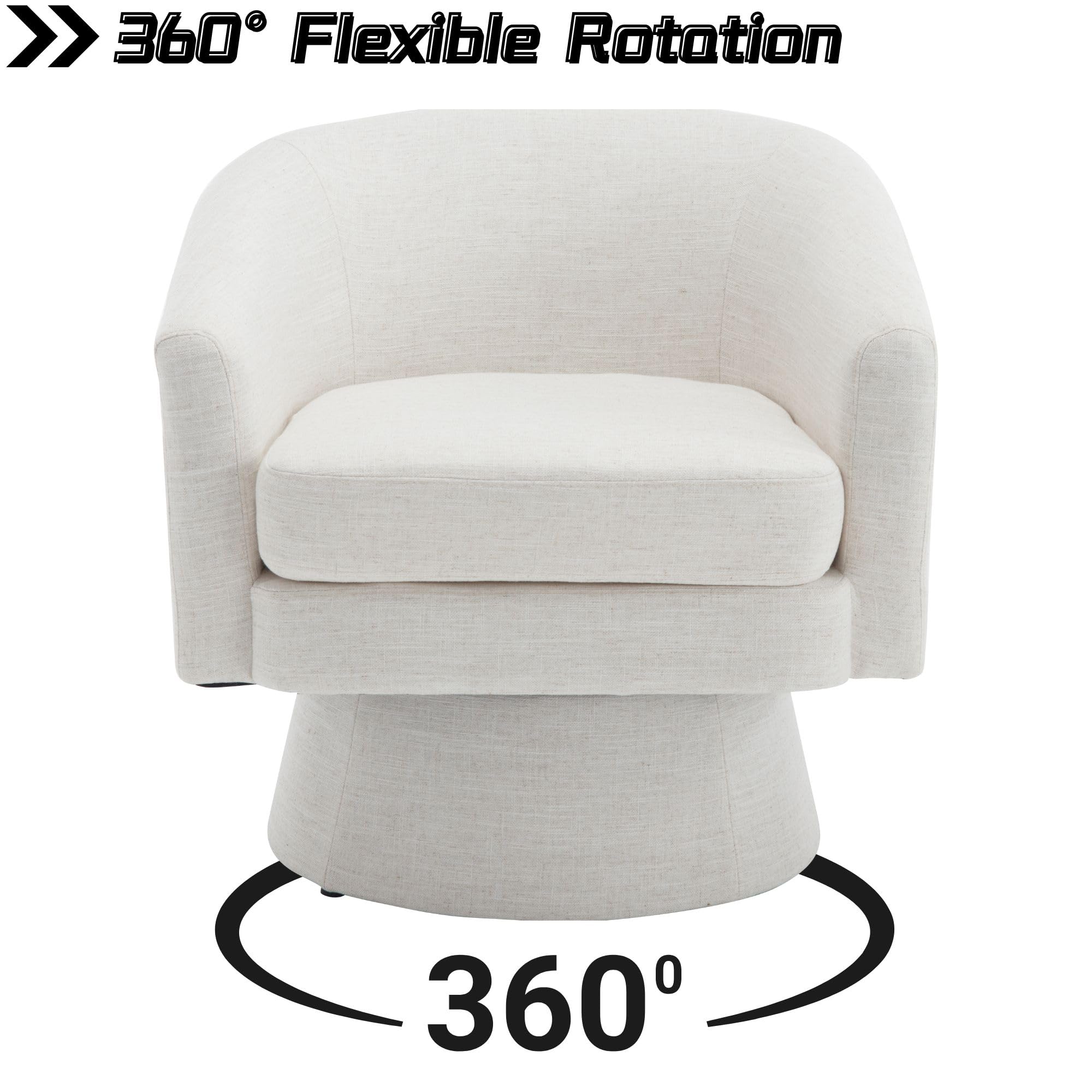 Modern Swivel Beige Accent Chairs Set of 2 - Linen Upholstered Barrel Chairs with Sherpa Back, Cozy Vanity Armchairs for Living Room, Bedroom & Reading Nook - Round Lounge Club Side Chairs for Home Decor & Relaxation