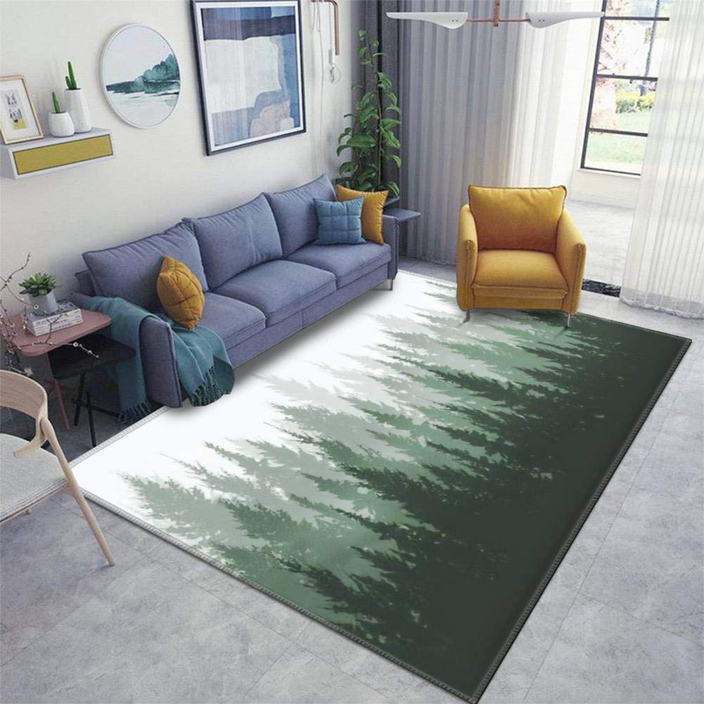 Non-Slip Thickened Area Rug Pad - Forest Landscape with Evergreen Pine & Spruce Trees - Indoor/Outdoor Runner Carpet for Living Room, Entryway, Bedroom - Perfect for Home Decor, Hallway, and Patio Use