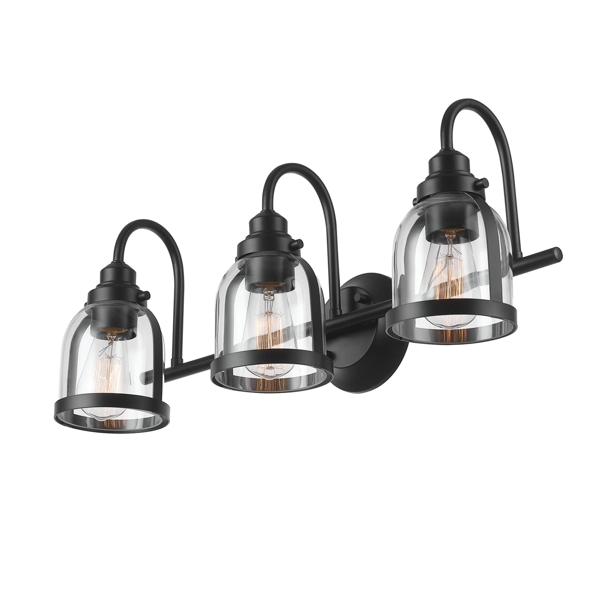 Globe Electric 52064 Devonport 5-Piece Bathroom Set - Matte Black Finish with 3-Light Vanity, Clear Glass Shades, Towel Bar, Ring, Robe Hook & Toilet Paper Holder | Modern Bathroom Lighting & Accessories for Home Renovation & Spa-Style Decor