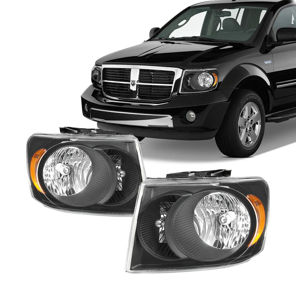 InfiniTY Auto CH2518121/CH2519121 Pair of Left & Right Side Black Headlights Front Lamps for 2007-2009 Dodge Durango - Replacement Headlights for Improved Night Driving Safety