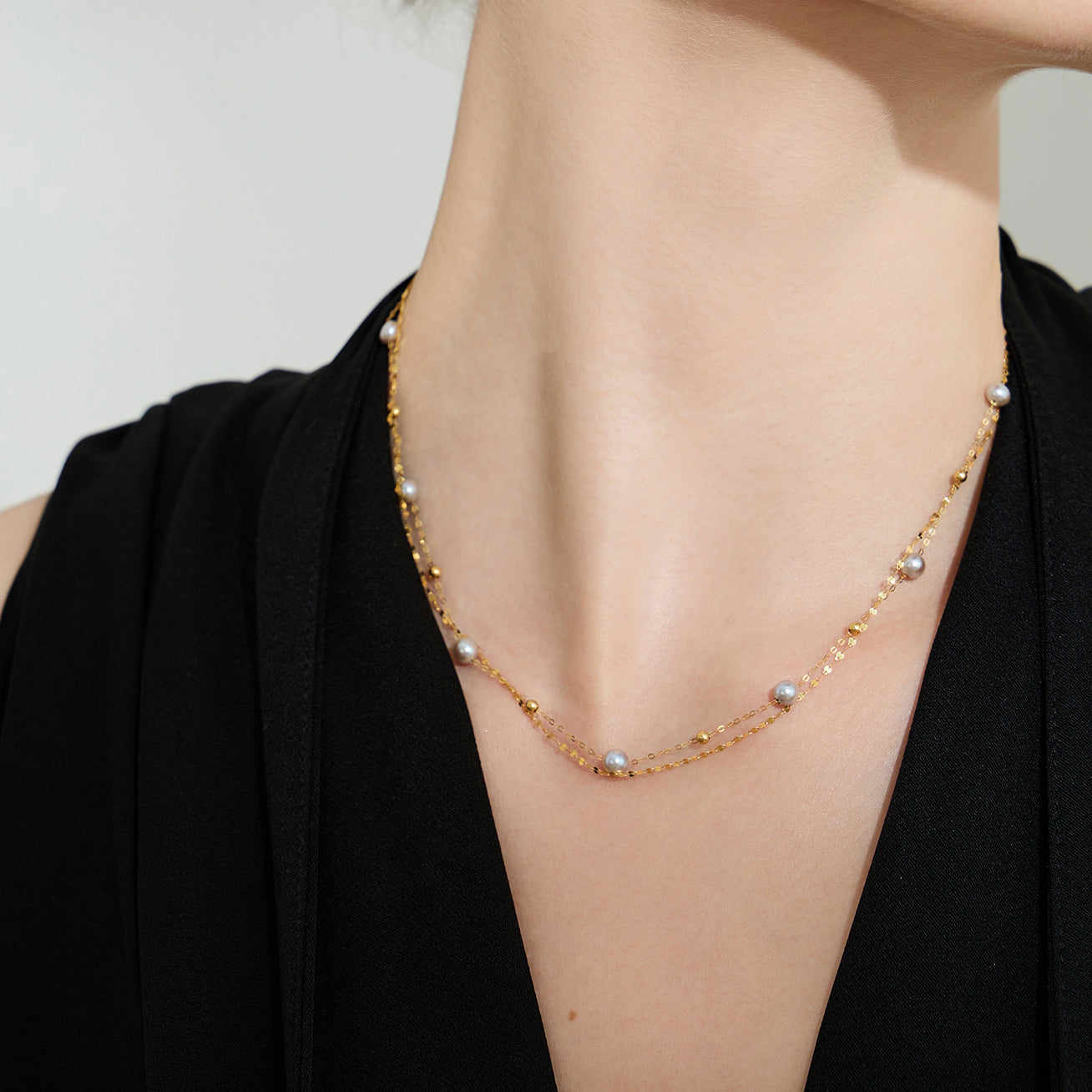 18K Solid Gold Silver Blue Akoya Pearl Necklace for Women - Elegant Jewelry Gift for Wedding, Anniversary & Special Occasions - KN00224