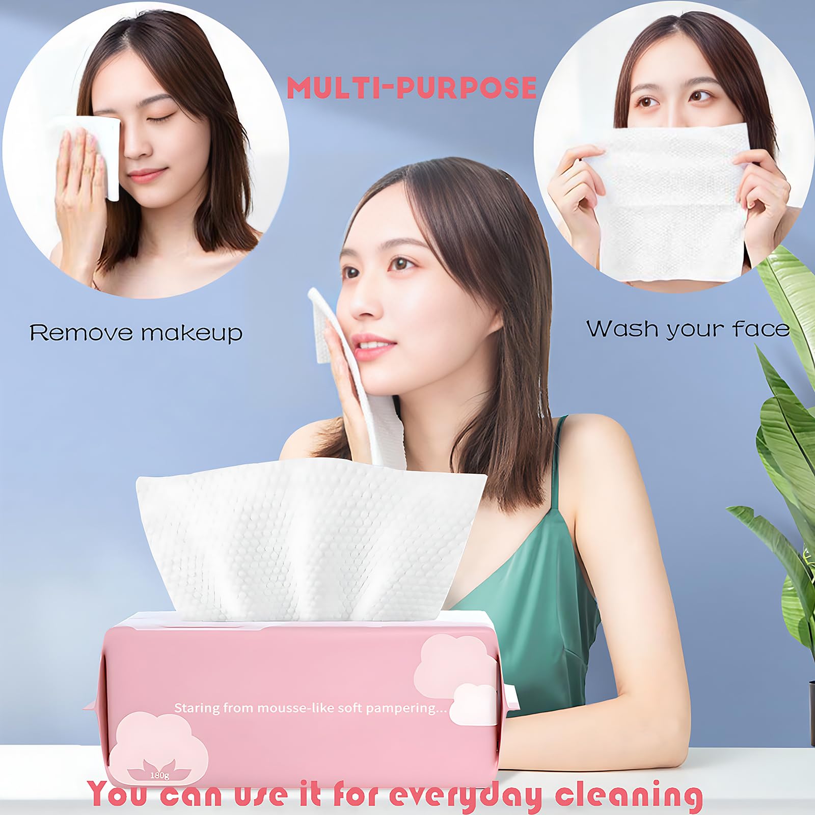 Soft Disposable Cotton Face Towels - 100 Count Facial Wipes for Cleansing, Skincare & Makeup Removal | Gentle Dry Wipes for Washing & Drying | Perfect for Travel, Gym & Daily Beauty Routine
