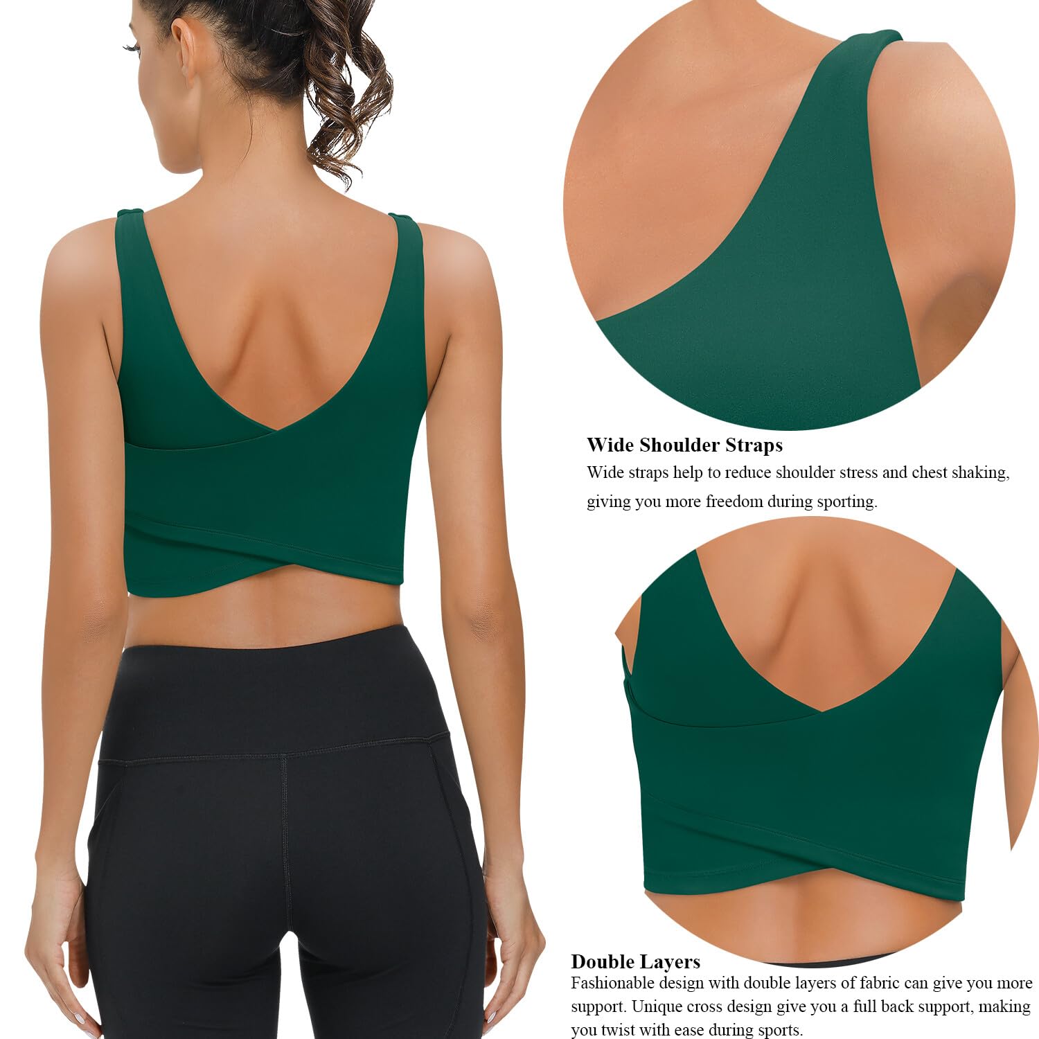SIGNEALA Women's Longline Sports Bras - V Neck Padded Crop Top with Built-in Bra for Workout, Yoga, Gym | Perfect for High-Impact Exercise & Everyday Comfort