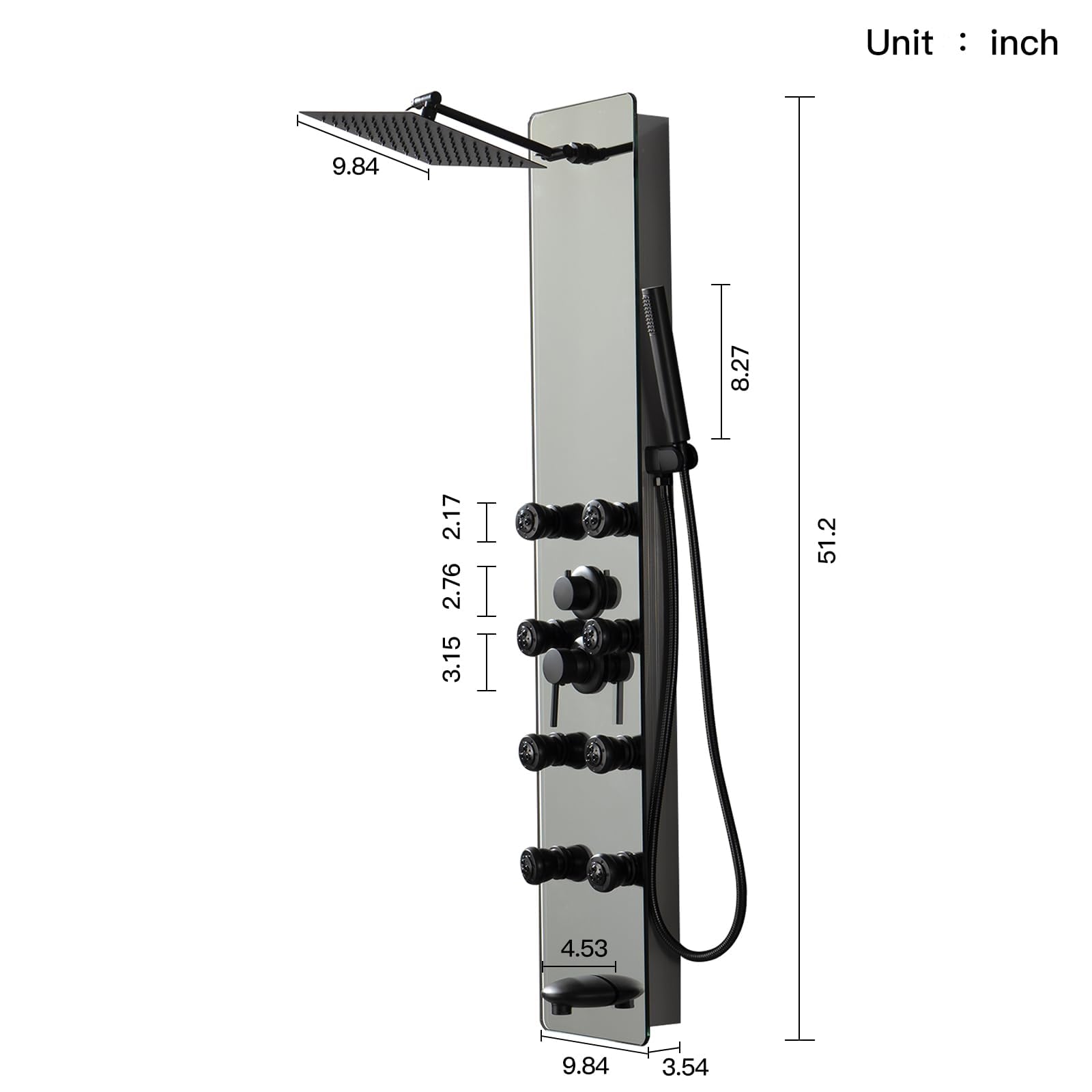 Premium 2-in-1 Shower Panel System with Rainfall Shower Head, Adjustable Handheld Spray & Body Jets - Brushed Stainless Steel & Glass Design for Modern Bathrooms | Perfect for Spa-Like Experience & Luxury Home Renovation