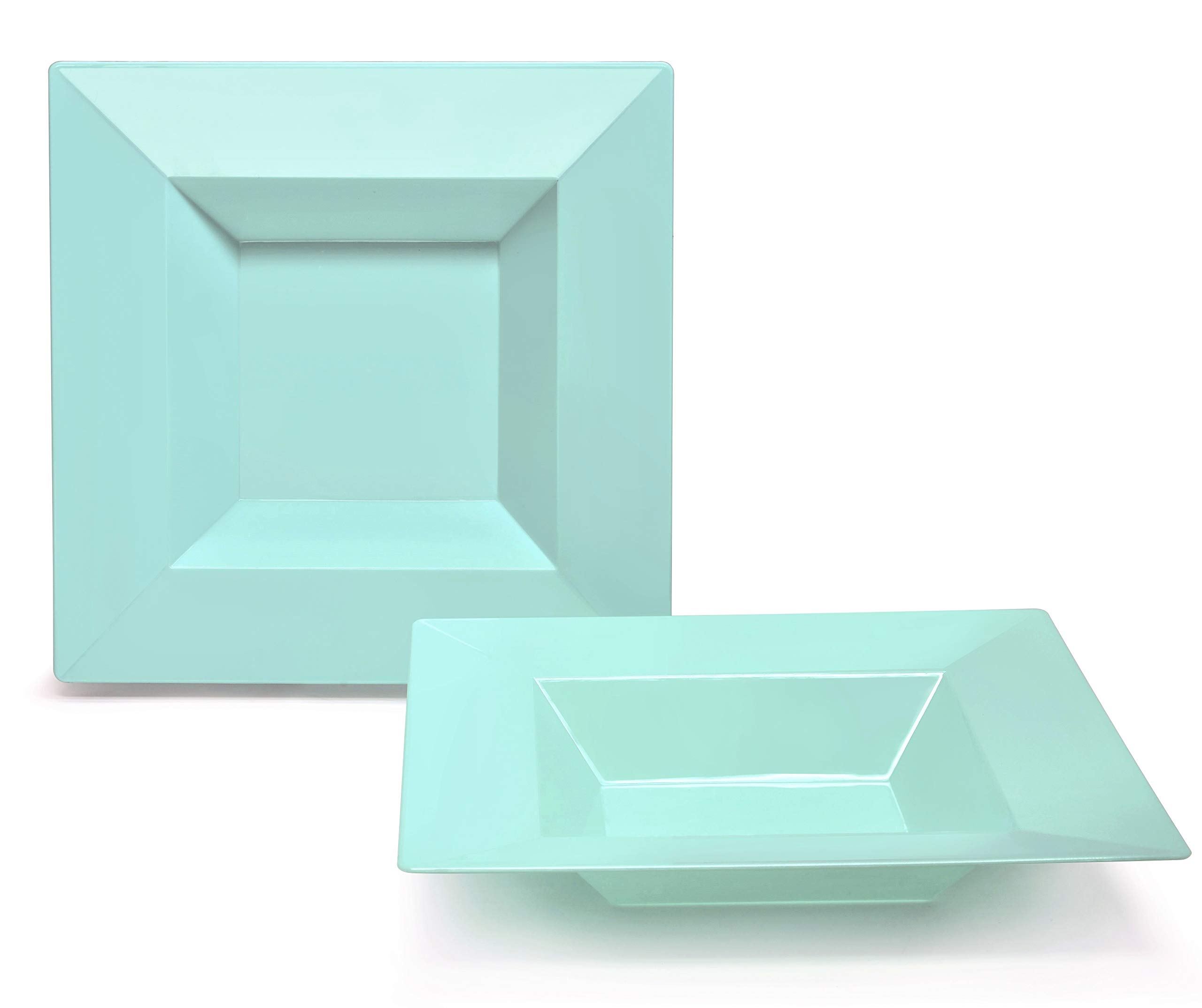 240-Pack Heavyweight Disposable Plastic Bowls - 12oz Square Soup Bowls in Tiffany Green for Weddings, Parties & Events | Durable Party Supplies for Catering, Picnics & Family Gatherings