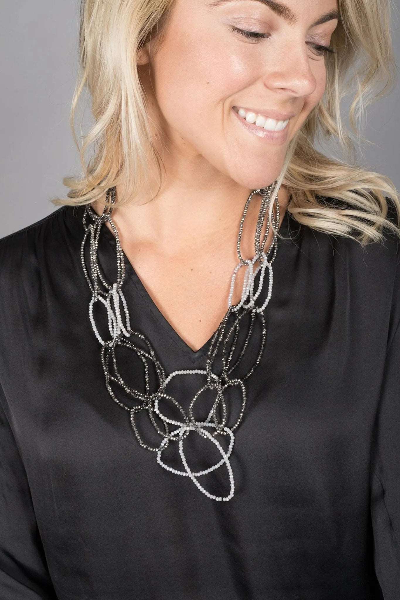 3 Layer Oval Multi Crystal Beaded Necklace for Women - Elegant Layered Statement Jewelry for Party, Wedding & Evening Wear