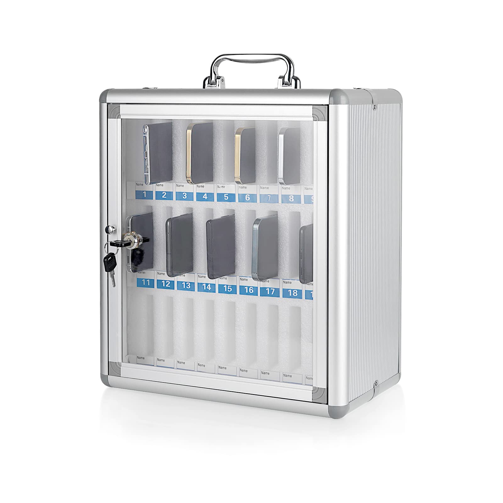 Wall-Mounted Aluminum Alloy Phone Storage Cabinet - 30 Slot Organizer with Handle & Security Lock for Classroom, Office, Retail Store | Durable Mobile Device Charging Station for Teachers, Employees & Customers