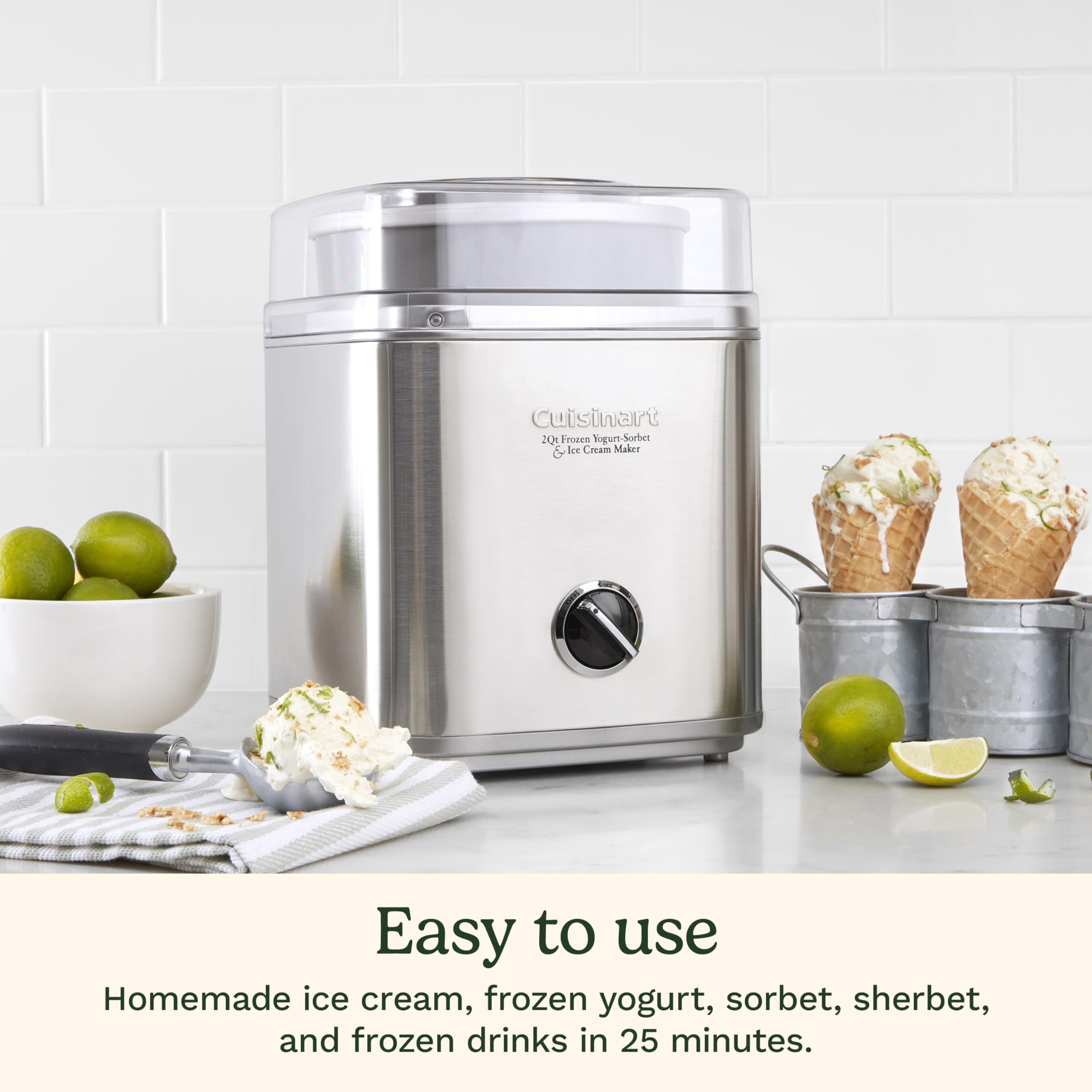 Cuisinart ICE30BCP1 2-Quart Ice Cream Maker Machine for Homemade Ice Cream, Frozen Yogurt & Gelato - Double-Insulated Freezer Bowl, Silver - Perfect for Parties, Family Desserts & Summer Treats