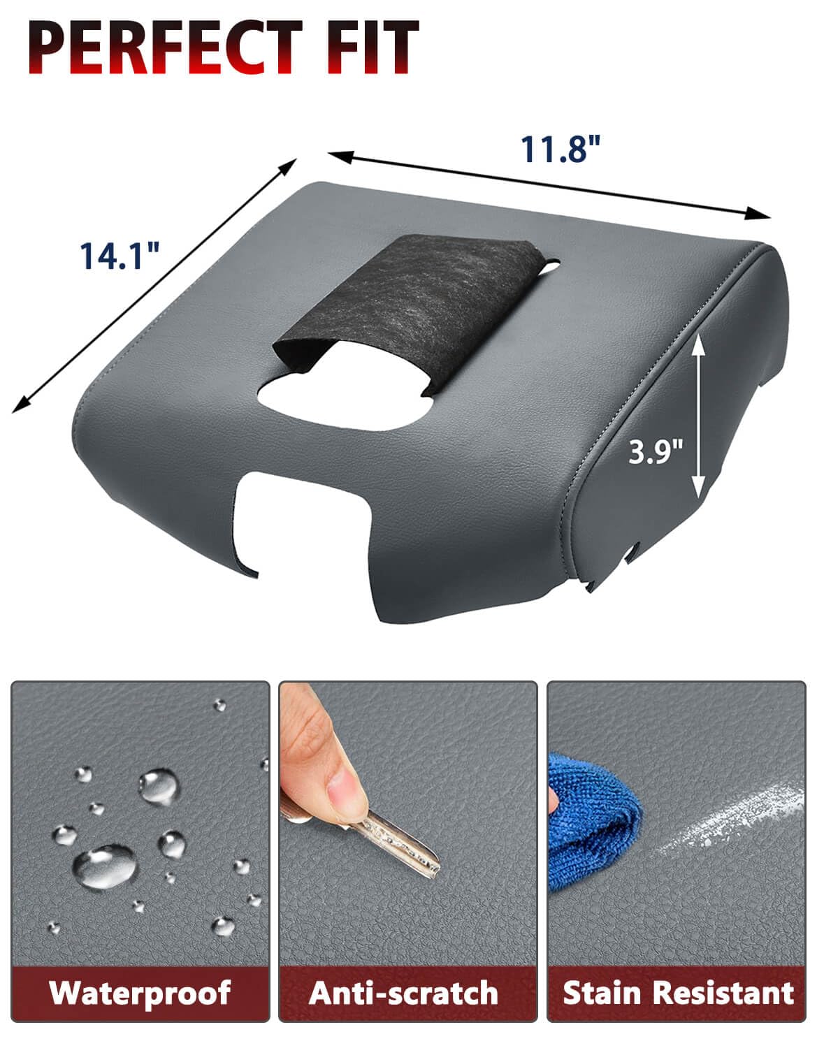 KBH Auto Center Console Armrest Cover Replacement for Chevy Silverado & GMC Sierra 1500/2500/3500 (2014-2018) - Premium Vinyl Leather, Anti-Scratch Protection, Split Bench Jump Seat - Dark Ash Gray | Perfect for Road Trips, Daily Commutes & Truck Interior Protection