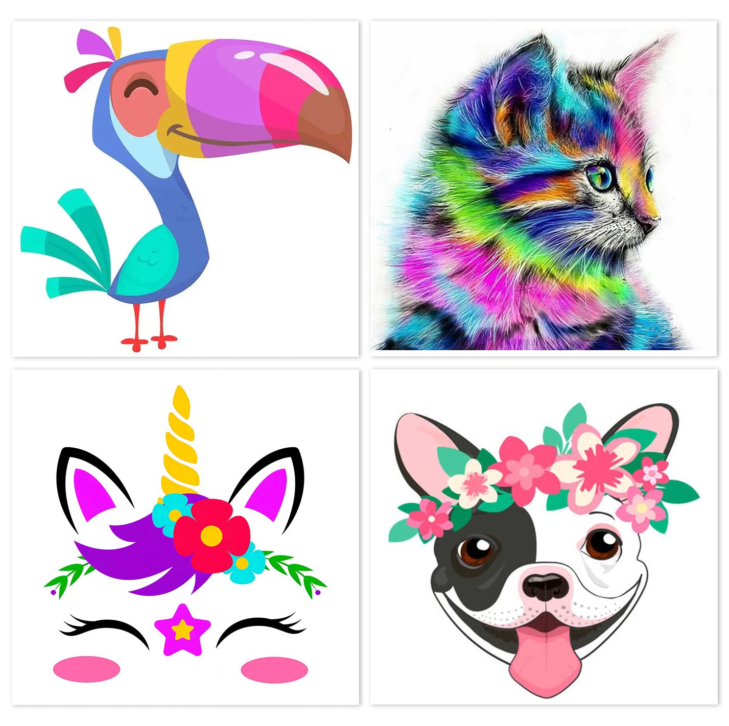 CEUHROG 4 Pack Paint by Numbers Kit for Kids Ages 4-12 - Easy DIY Acrylic Watercolor Painting Canvas with Cartoon Animals - Perfect for Beginners, Home Wall Decor & Kids Art Projects - Fun Creative Activity for Birthday Gifts & Classroom Art Lessons
