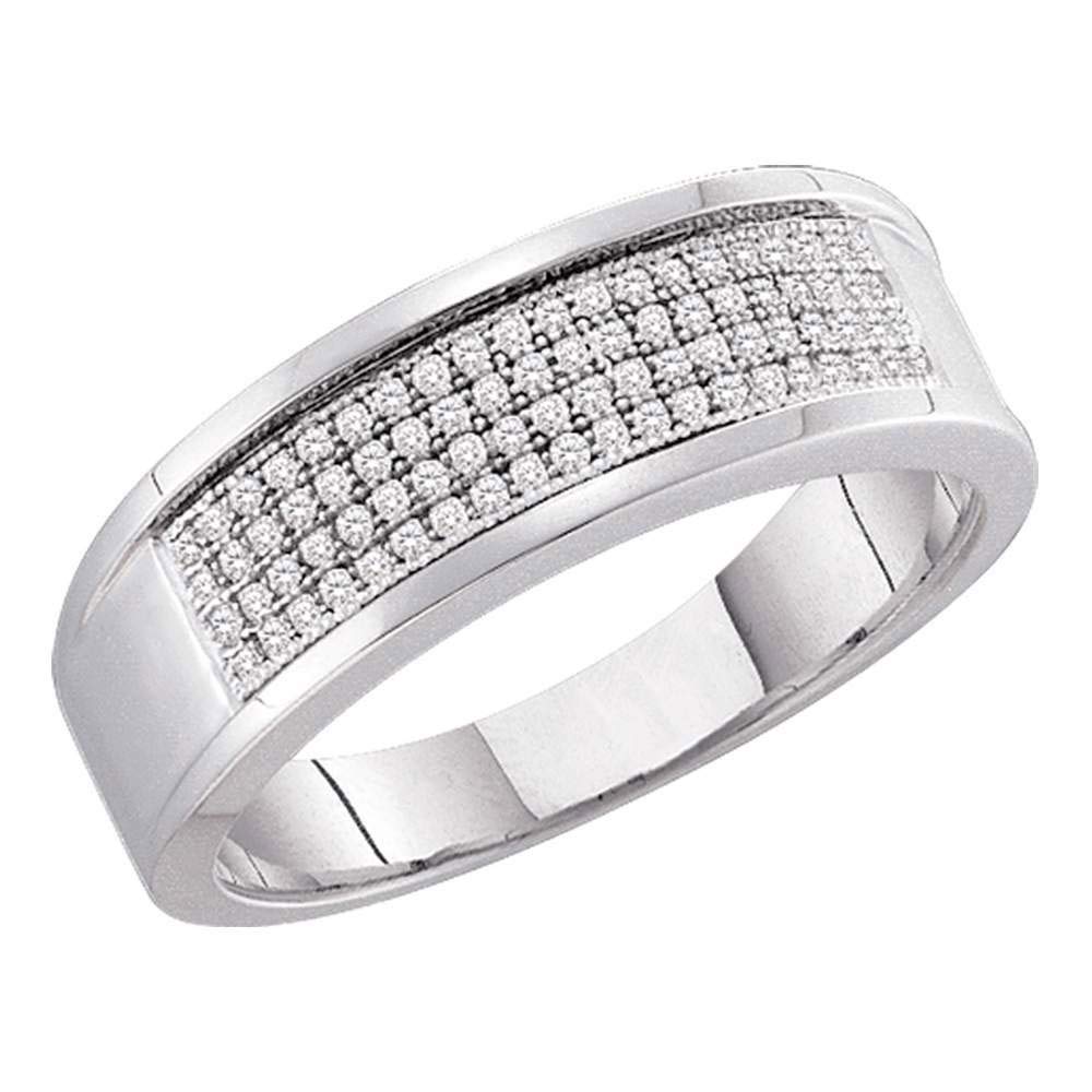 FB Jewels 10K White Gold Men's Round Diamond Wedding Band Ring - 1/4 Cttw, Size 10 - Perfect for Engagement, Anniversary & Special Occasions