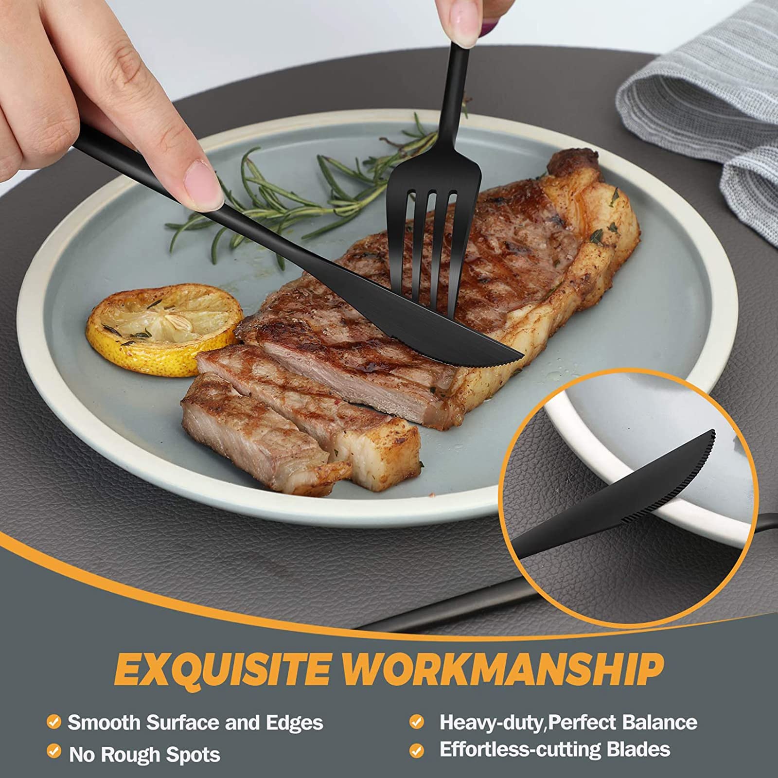 Premium 30-Piece Matte Black Silverware Set - 304 Stainless Steel Flatware Cutlery Set for 6 People - Elegant Kitchen & Dining Utensils - Perfect for Home, Restaurant, Camping & Travel - Dishwasher Safe Durable Cutlery Set