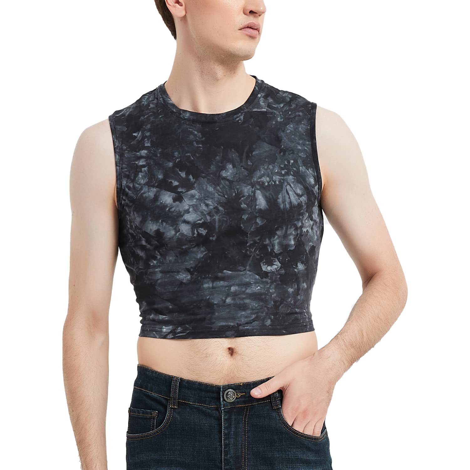 QOYDOY Men's Cotton Cropped Tank Top - Breathable Short Sleeve Muscle Tee for Gym, Workout & Summer Fashion | Slim Fit Athletic Shirt for Running, Beach & Casual Wear
