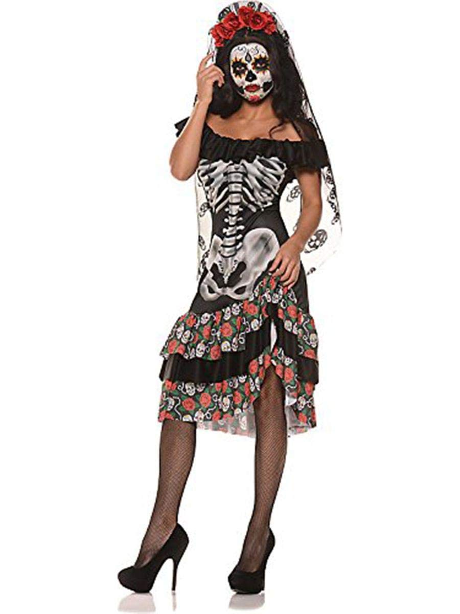 UNDERWRAPS Queen of The Dead Adult Halloween Costume - Medium Size Black Gothic Dress for Women | Perfect for Halloween Parties, Cosplay & Themed Events