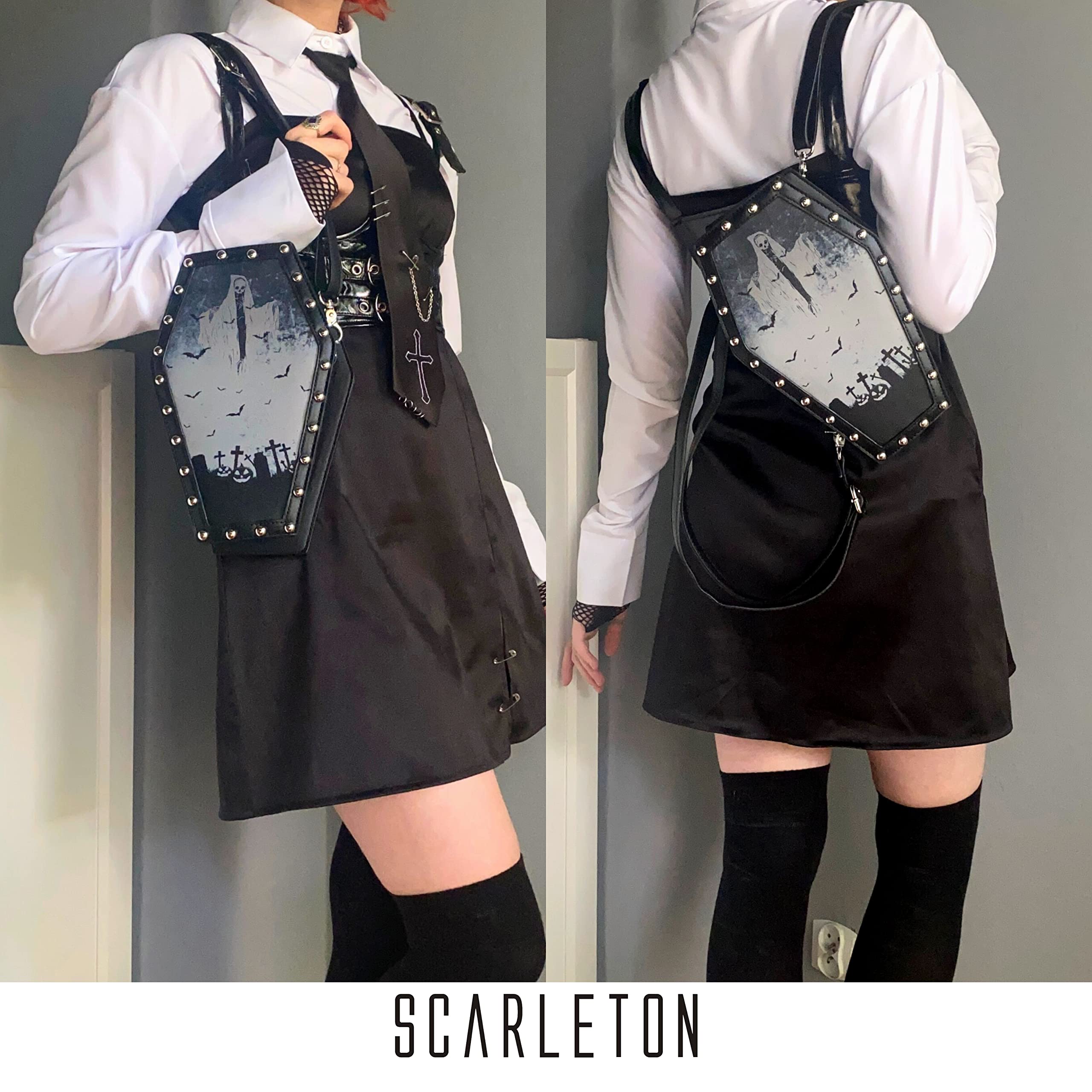 Scarleton Studded Skull Crossbody Bag for Women - Vegan Leather Punk Rock Rivet Shoulder Purse H1417 | Gothic Fashion Accessory for Concerts, Night Out & Halloween