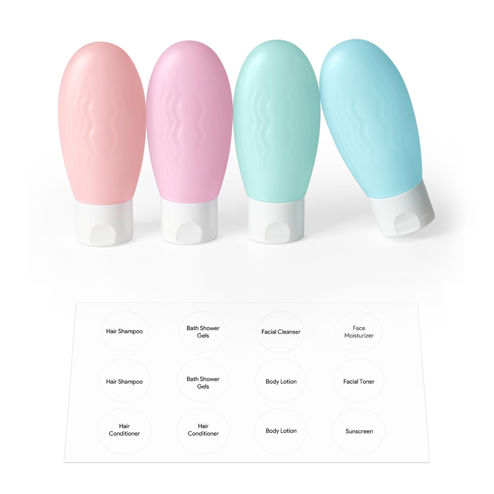 TSA Approved 2oz Travel Size Bottles (4-Pack) - Leak Proof Squeezable Plastic Toiletries Containers with Labels for Shampoo, Conditioner & Lotion | Perfect for Air Travel, Gym Bag & Vacation Essentials