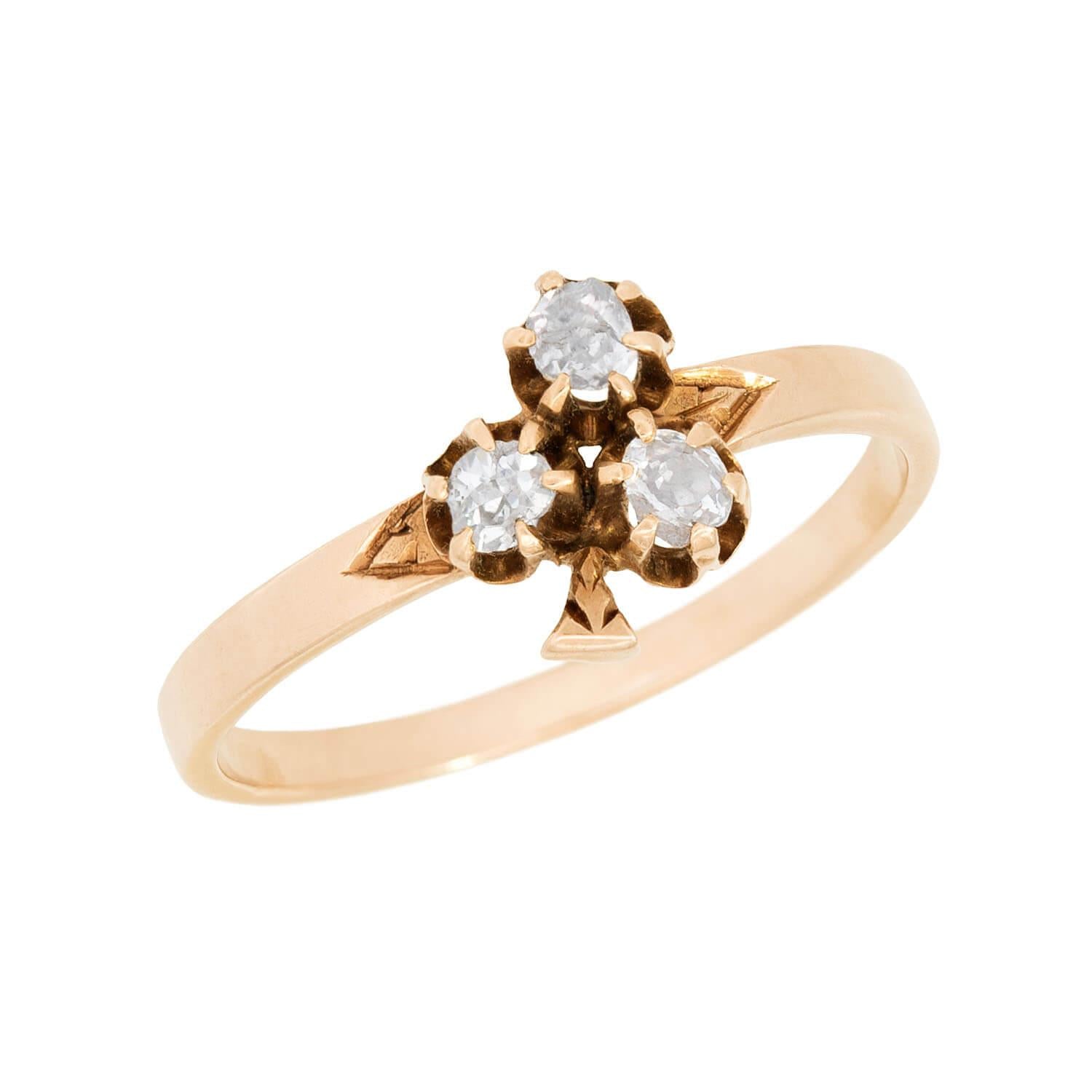 Exquisite Victorian Style 14k Gold Diamond Trefoil Ring for Women - Elegant Vintage Jewelry Gift for Anniversary, Engagement & Special Occasions