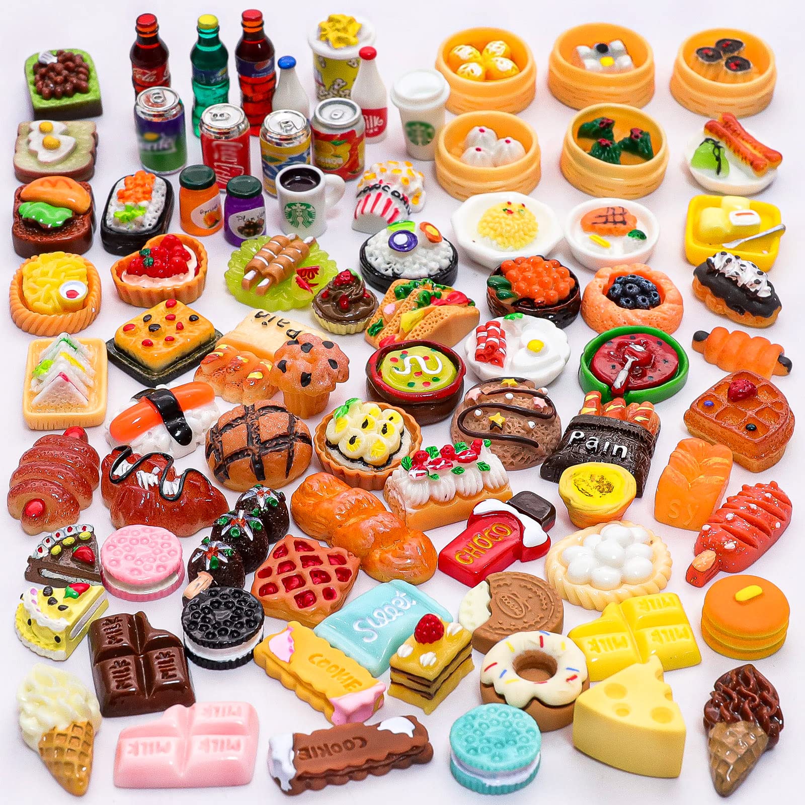 80-Piece Miniature Food & Drink Bottle Toy Set - Pretend Play Resin Dollhouse Kitchen Accessories for Kids | Perfect for Role Play, Tea Parties & Educational Learning Activities