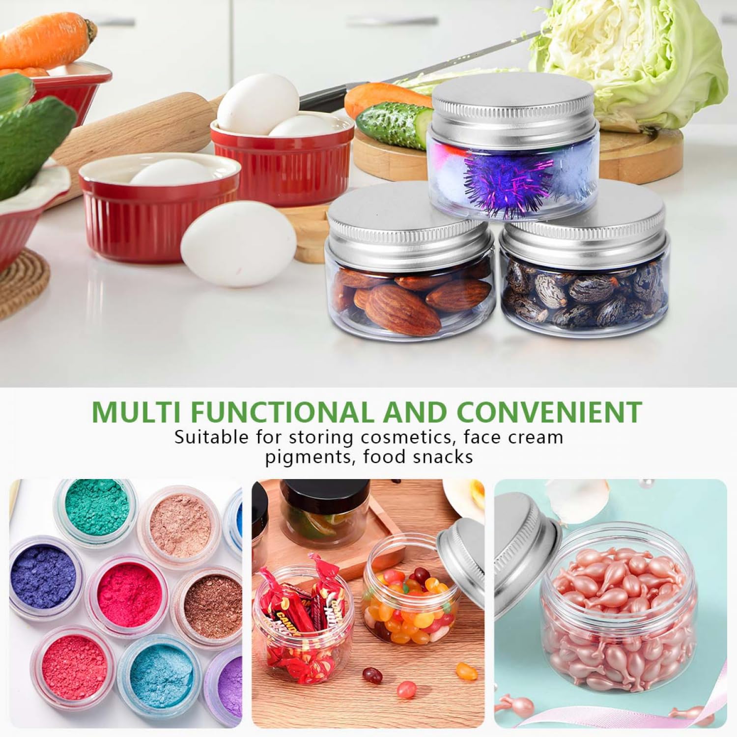 5 Pack 1 OZ Plastic Travel Size Containers with Lids - Leak Proof Small Jars for Creams, Lotions & Cosmetics (Silver) - Perfect for Toiletries, Makeup & Skincare Travel Kit