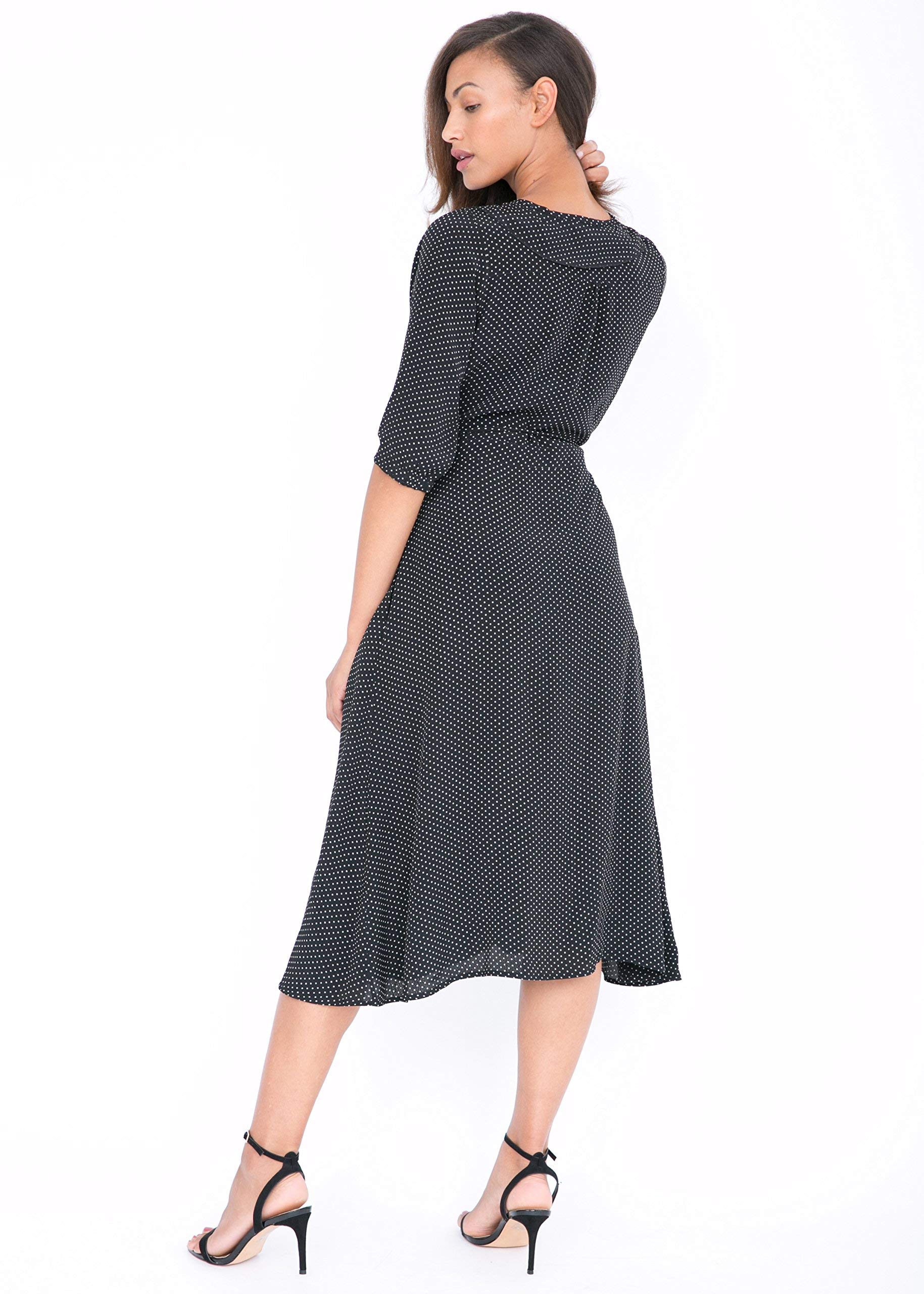 Likemary Women's Polka Dot Wrap Midi Dress with Pockets & Long Sleeves - Flattering Summer Dress for Work, Date Night & Special Occasions