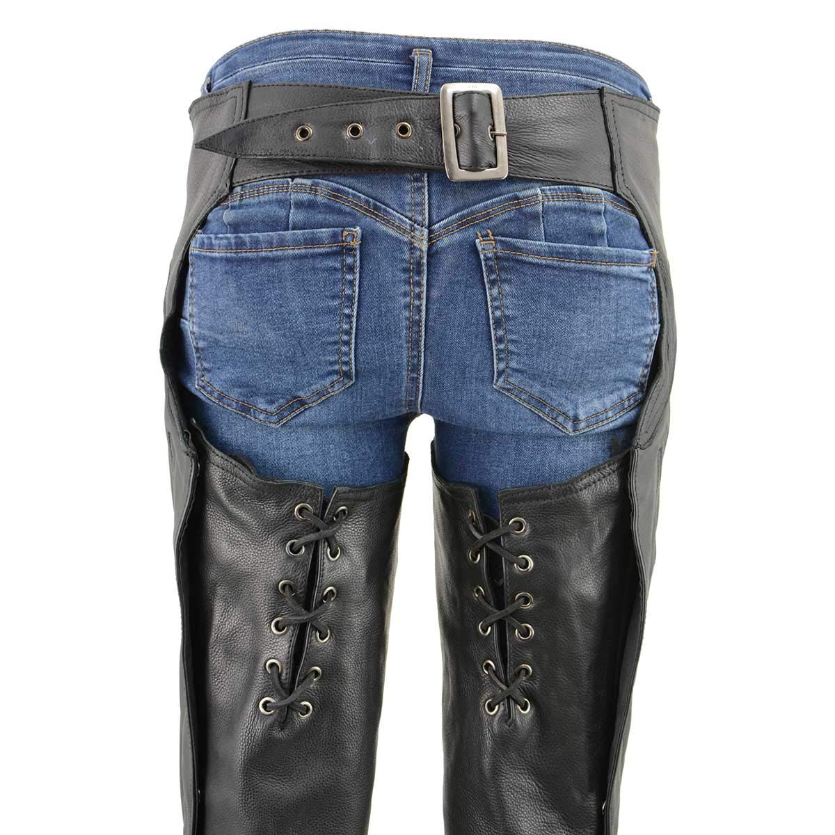 Premium Milwaukee Leather Women's Black Motorcycle Chaps MLL6520 - Medium Size, Protective Riding Gear for Harley Davidson & Cruiser Bikes | Ideal for Long Rides & Cold Weather Protection
