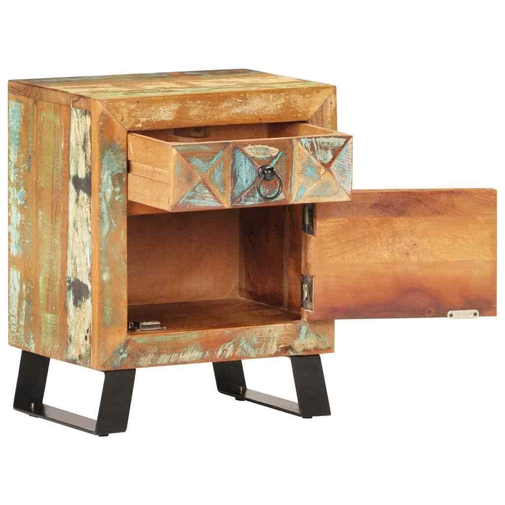 Solid Reclaimed Wood Nightstand - Rustic Bedside Table with Drawer for Bedroom, Living Room & Office | GXP Wooden Cabinet for Storage & Home Decor