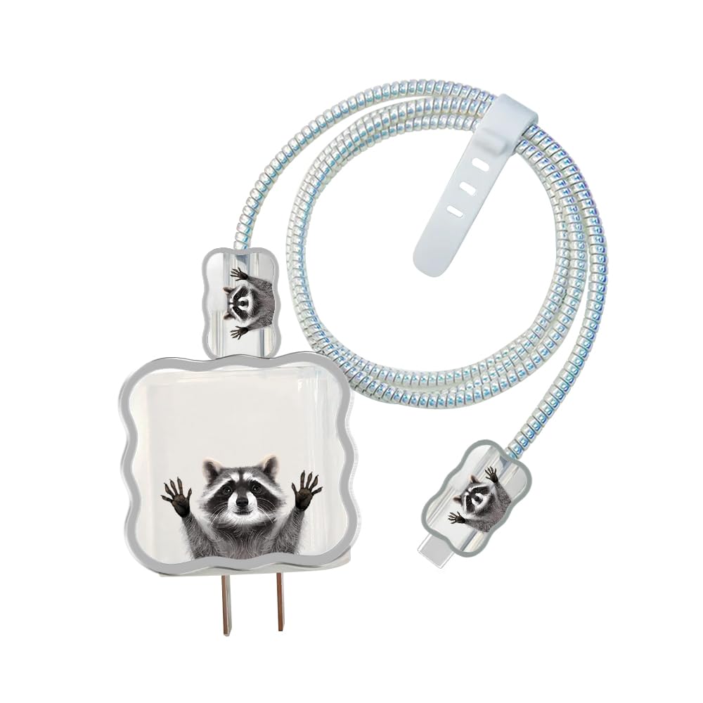 Wirester 5-in-1 USB-C Cable Protector Set for 18W/20W Fast Charging - Durable Charger Cover Case Compatible with iPhone 11/12/13/14/15 Pro Max - Cute Raccoon Hands Design (Perfect for Home, Office & Travel Accessories)