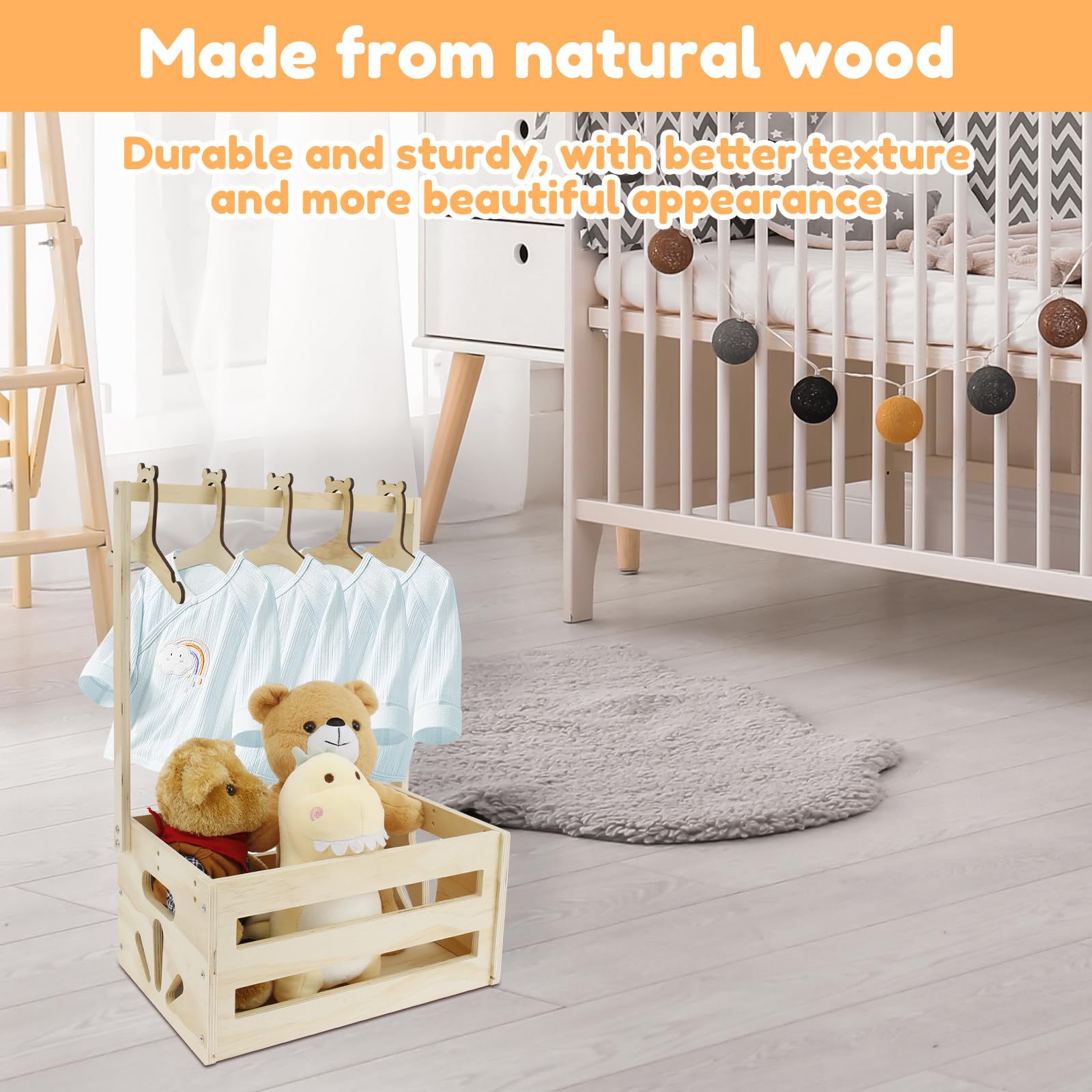 Wooden Baby Shower Gift Basket with Handle - Newborn Storage Crate for Boys & Girls - Perfect for Baby Shower Gifts, Welcome Box & Pregnancy Presents | Nursery Organization, Baby Essentials Storage, New Parent Gift Idea