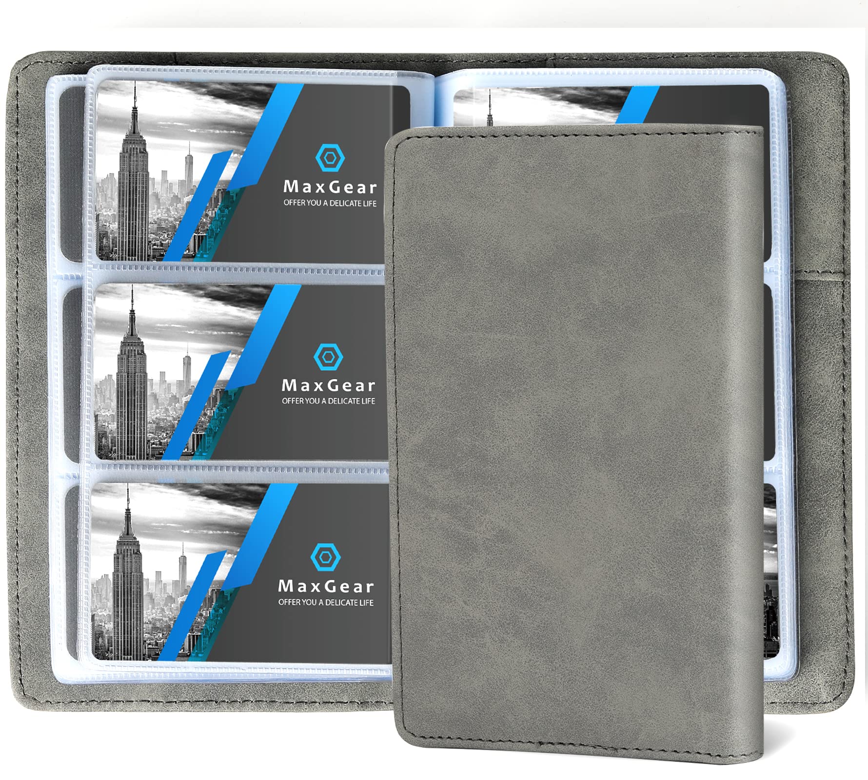 MaxGear Professional PU Leather Business Card Organizer - Holds 240 Cards, Portable Credit Card Binder for Men & Women, Dark Gray - Perfect for Networking Events, Office Use & Business Travel