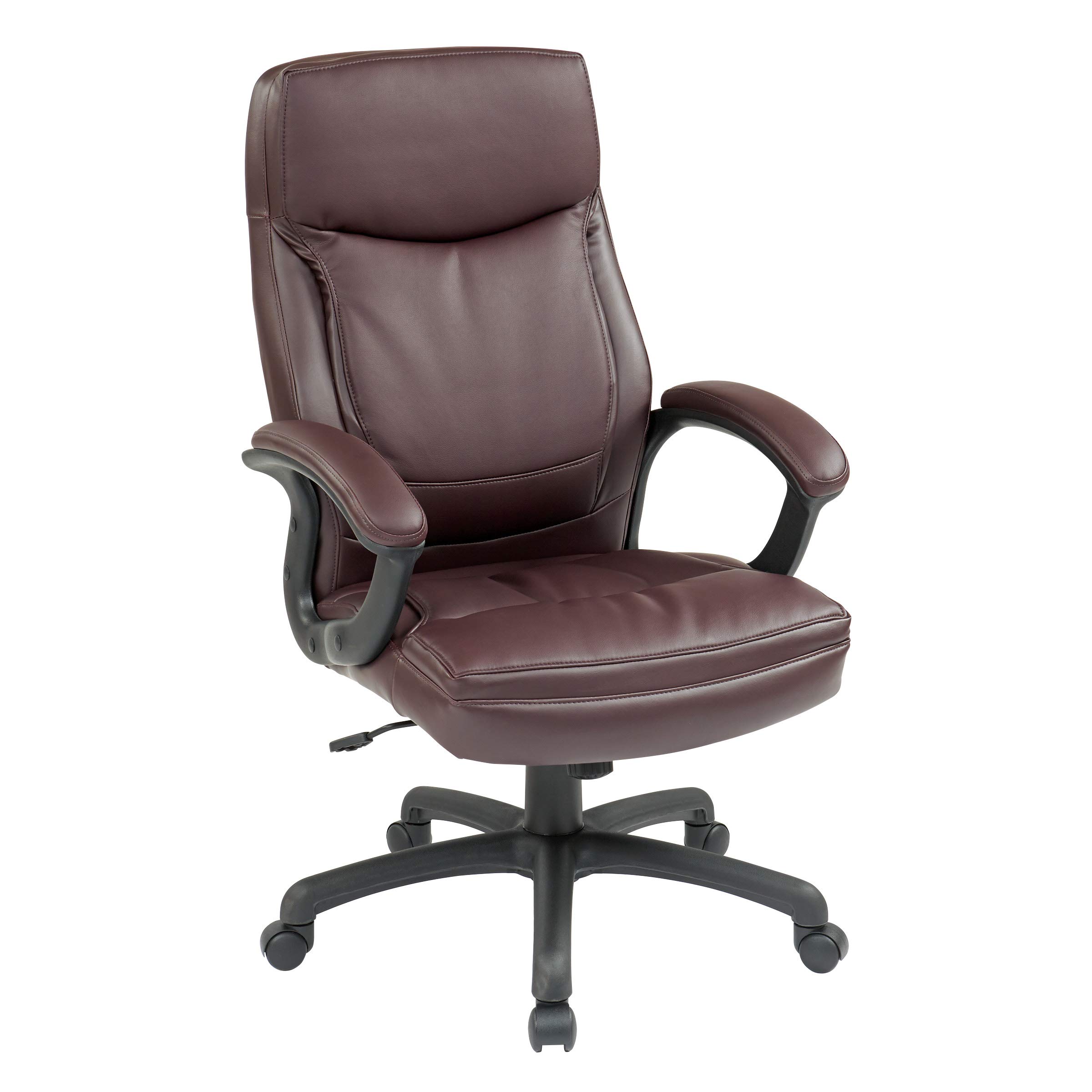 Office Star EC Series Executive Bonded Leather High Back Adjustable Office Chair with Thick Padded Contour Seat & Locking Tilt Control - Burgundy | Ergonomic Desk Chair for Home Office, Conference Room & Executive Workspace