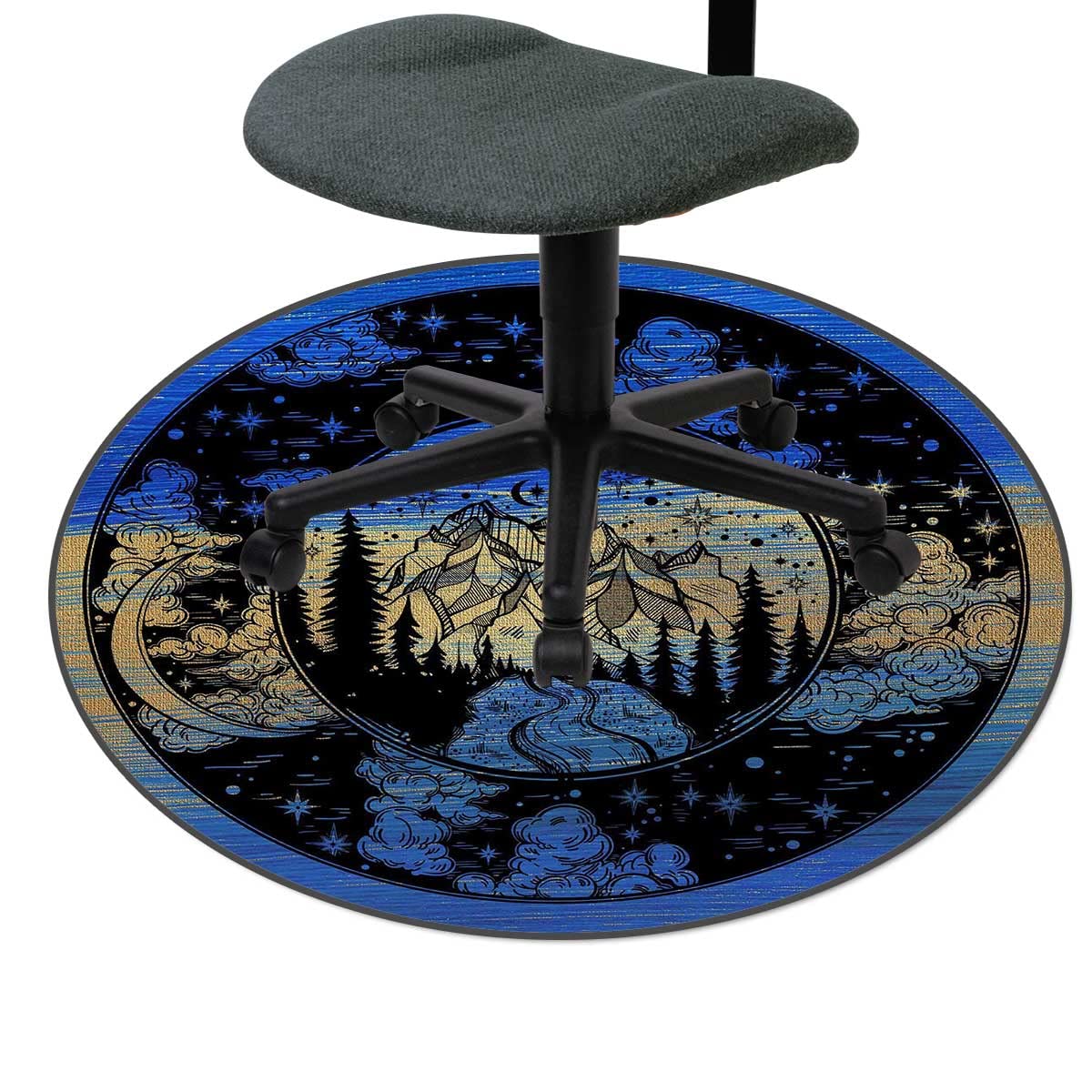 Non-Slip Blue High Chair Mat with Mountains & Night Sky Design - 43 Inch Office Chair Floor Protector for Gaming Desks, Home & Office Use - Perfect for Hardwood Floors & Carpet Protection