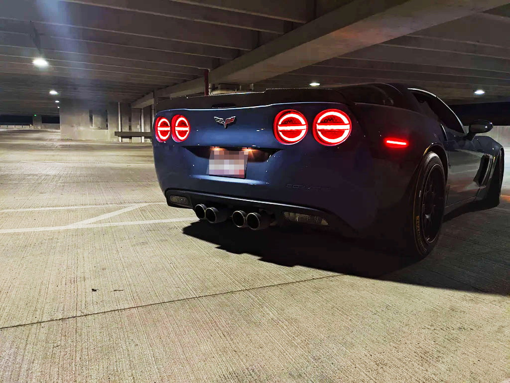 05-13 C6 Corvette LED Halo Headlights with Clear Lens & Black Housing - Laser Tail Lights for Enhanced Visibility - Perfect for Night Driving & Car Shows