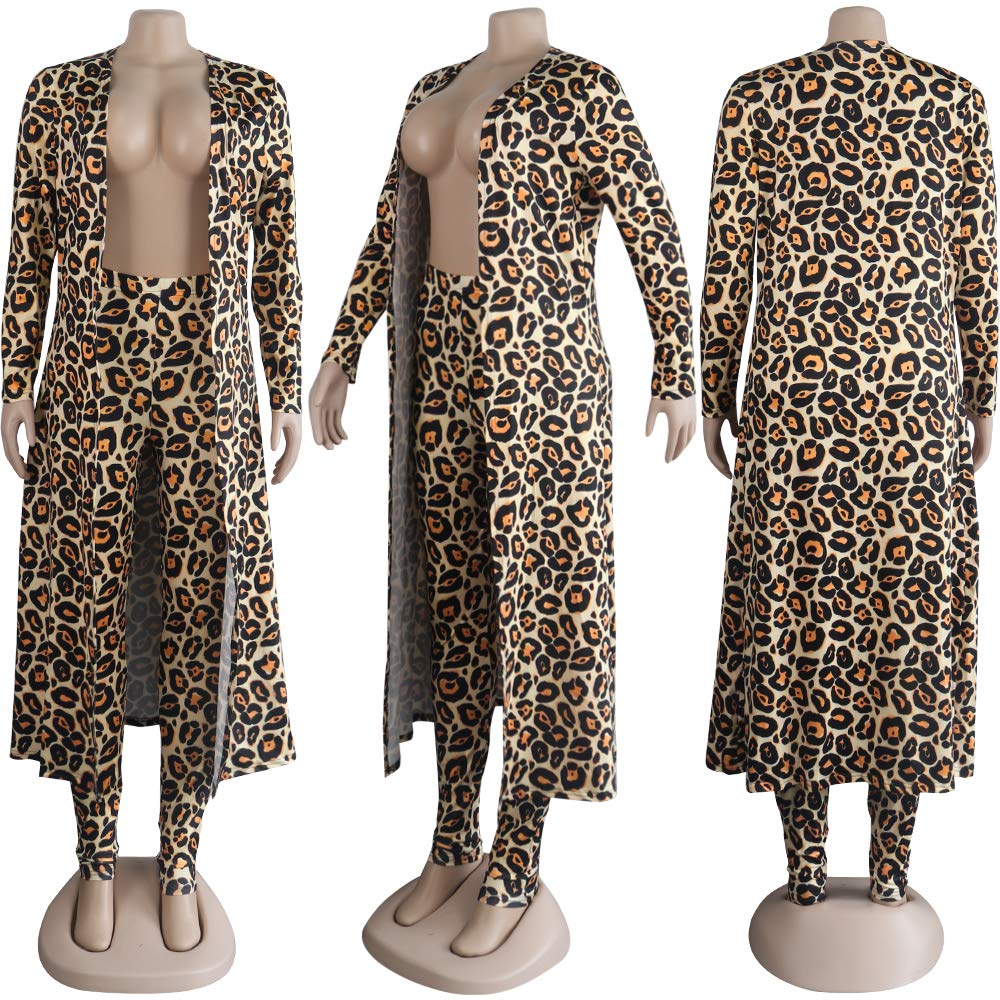 Women's Printed Long Cardigan 2-Piece Outfit Set with Long Sleeve Coat & Trousers | Stylish Fall/Winter Fashion for Work, Travel & Casual Wear